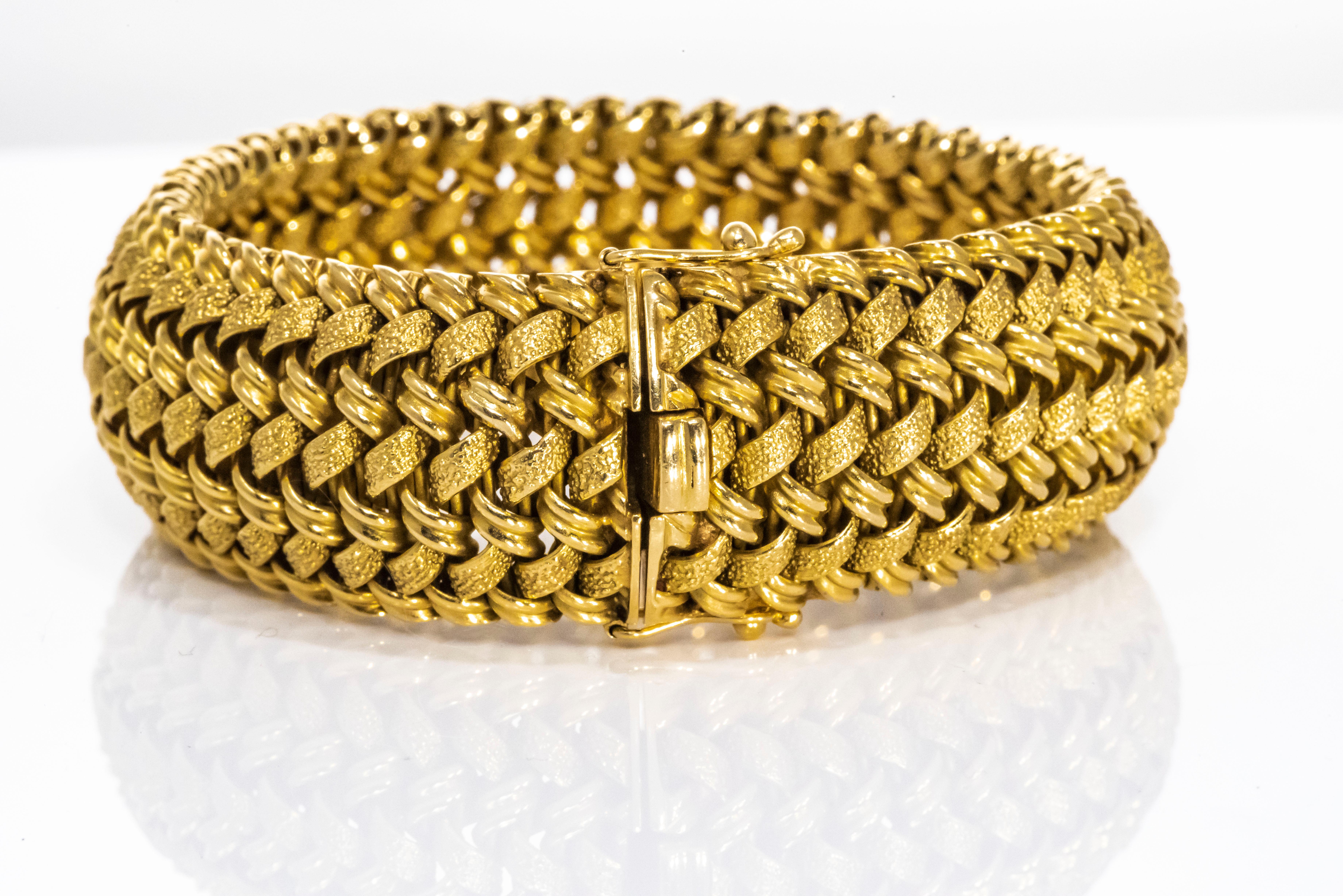 Rare Large 1950/60s Patek Philippe 18kt Yellow Gold Herringbone Motif Bracelet  5