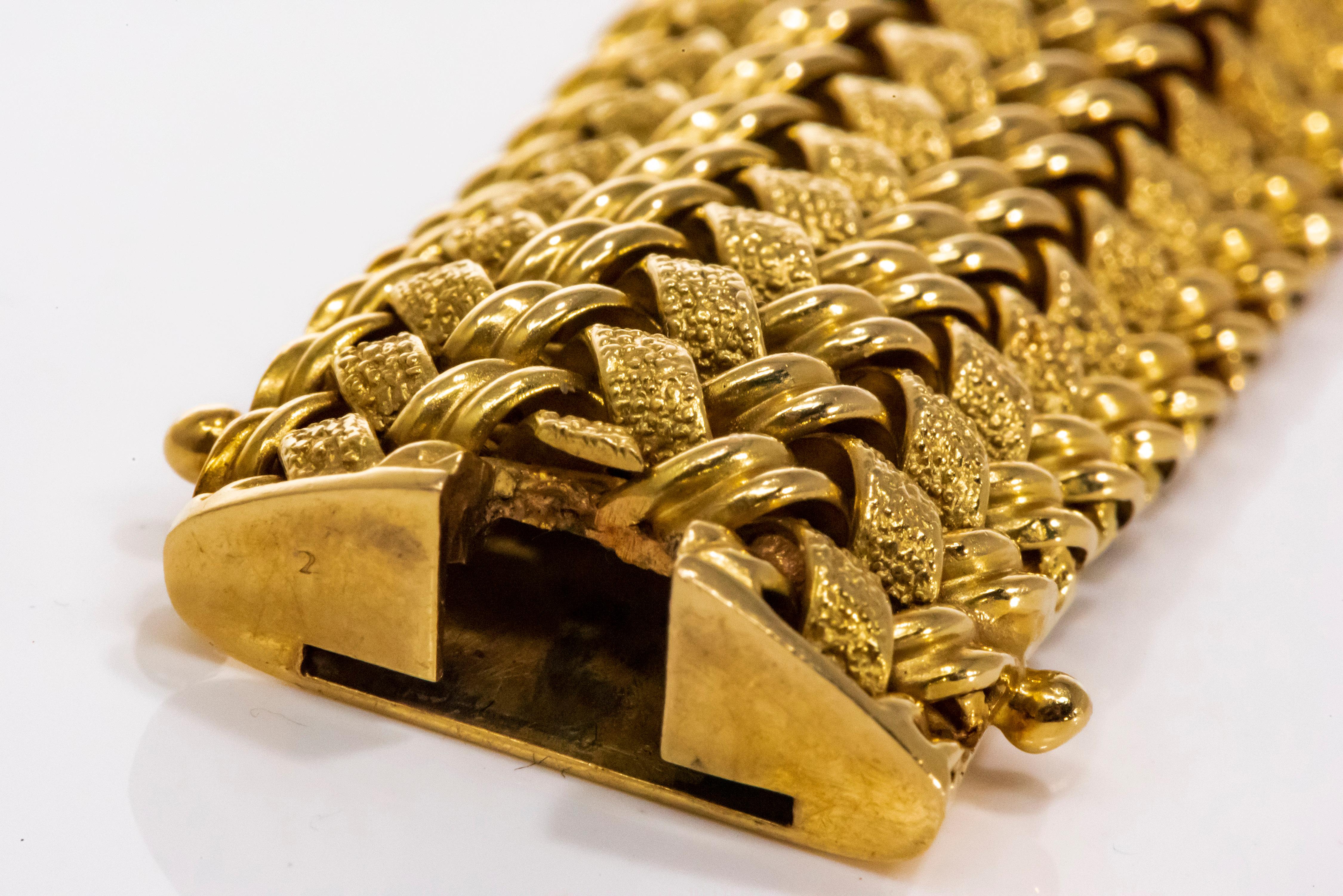 Rare Large 1950/60s Patek Philippe 18kt Yellow Gold Herringbone Motif Bracelet  7