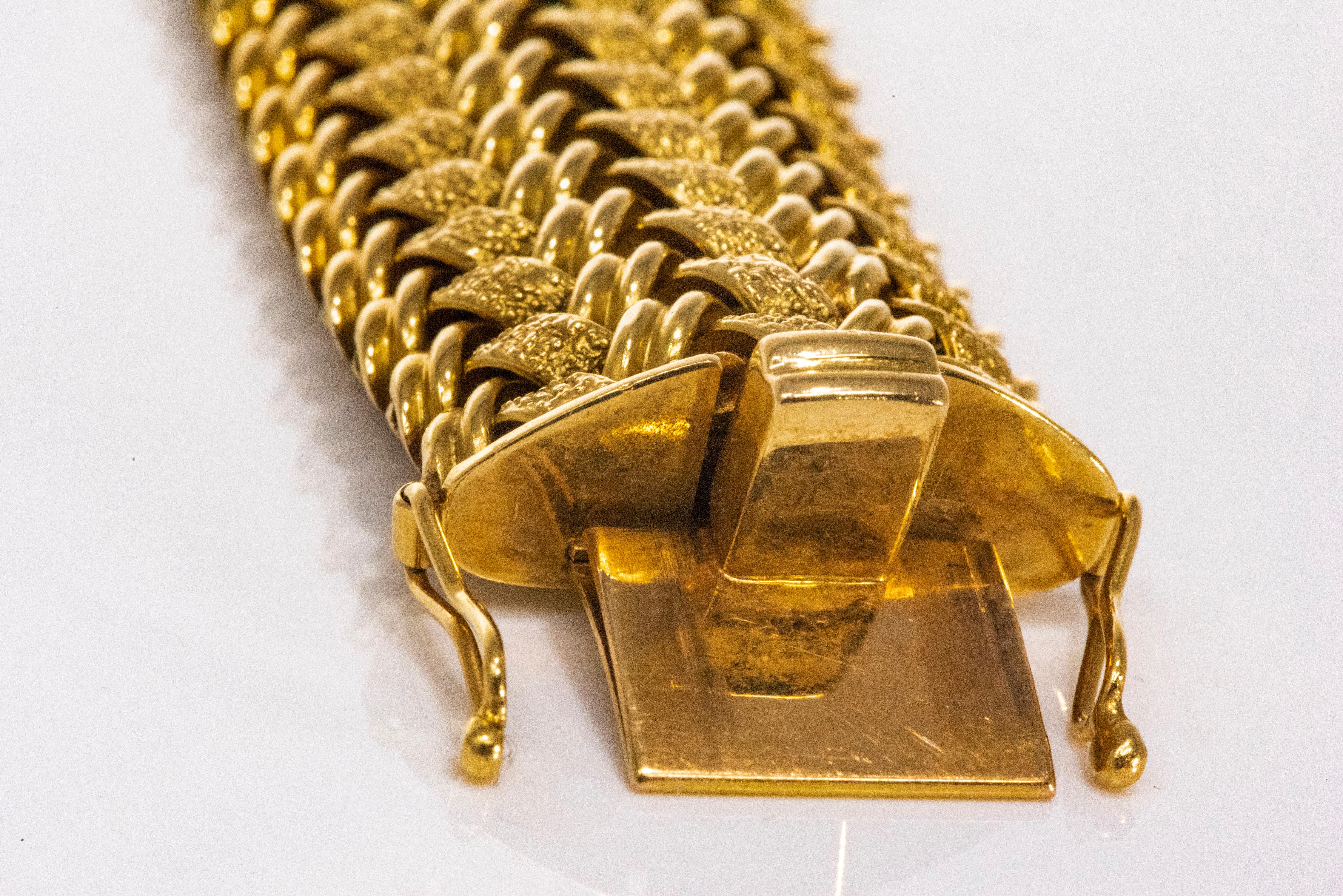 Rare Large 1950/60s Patek Philippe 18kt Yellow Gold Herringbone Motif Bracelet  8