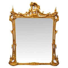 A Rare Large 19th Century Giltwood Chinese Chippendale Style Overmantel Mirror