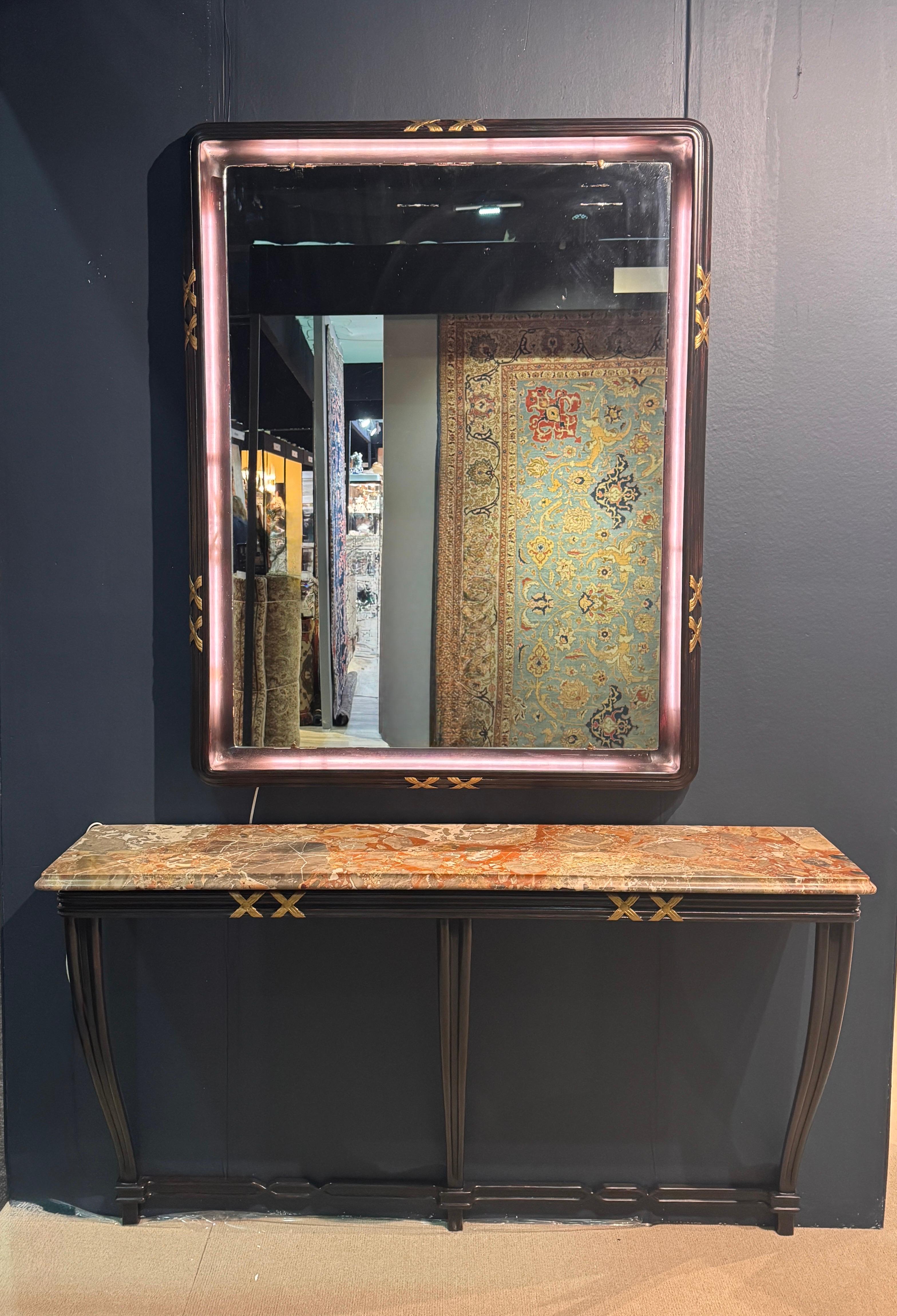 Art déco Rare grande table console Borsani et miroir rétro-éclairé assorti en vente