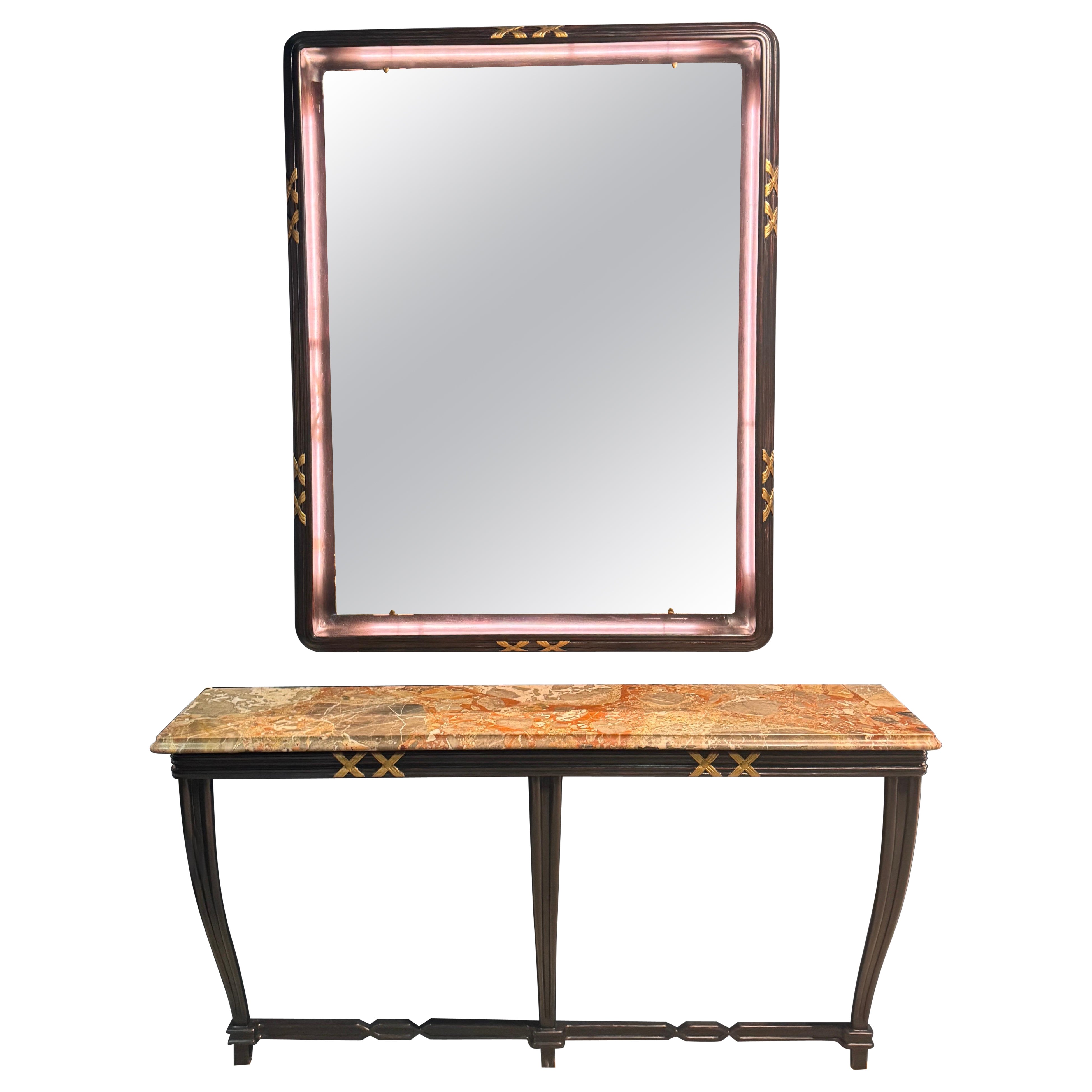A rare large Borsani console table & matching backlit mirror