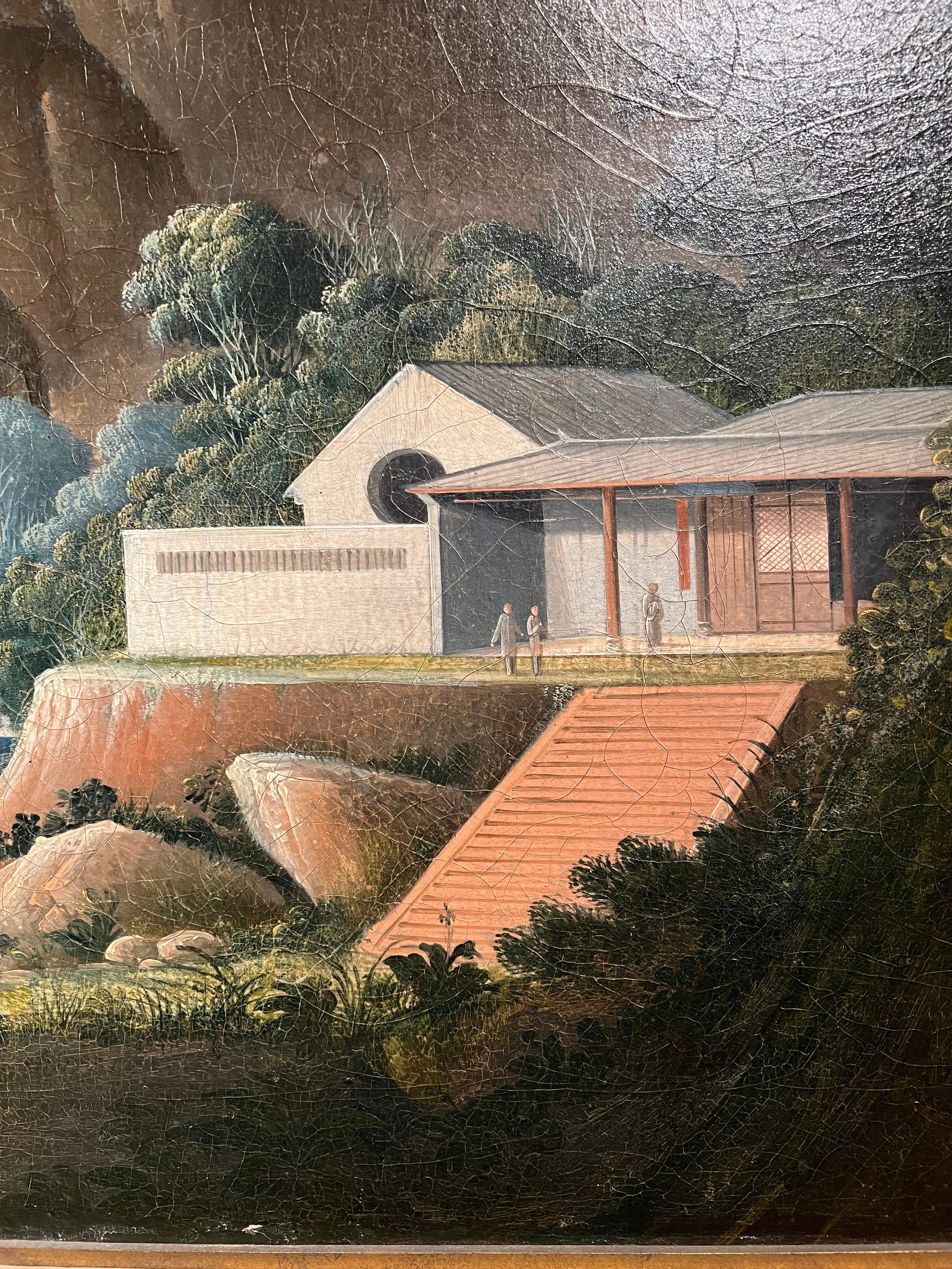 Eine seltene große chinesische Export Öl auf Leinwand, att zu Tingqua, China um 1830 (Chinoiserie) im Angebot