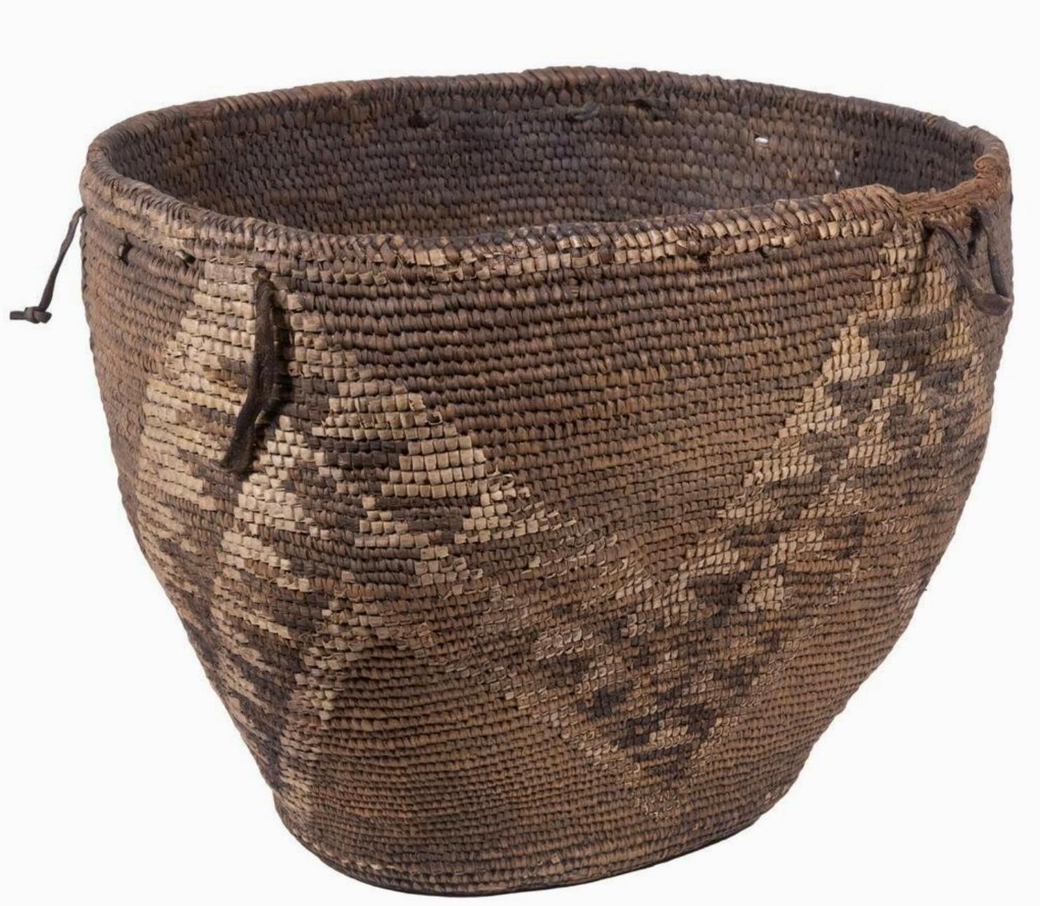 Hand-Woven Rare Large Early Native American Northwest Coast Salish Basket For Sale