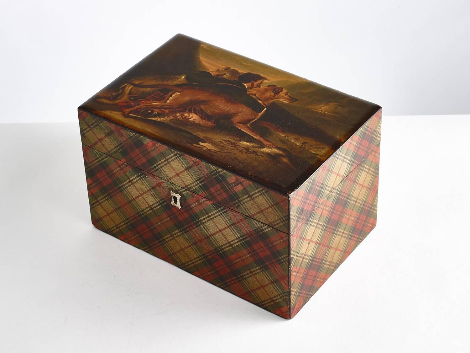 Painted Large Mid-19th Century Signed Royal Stuart Tartan Box, Circa 1830