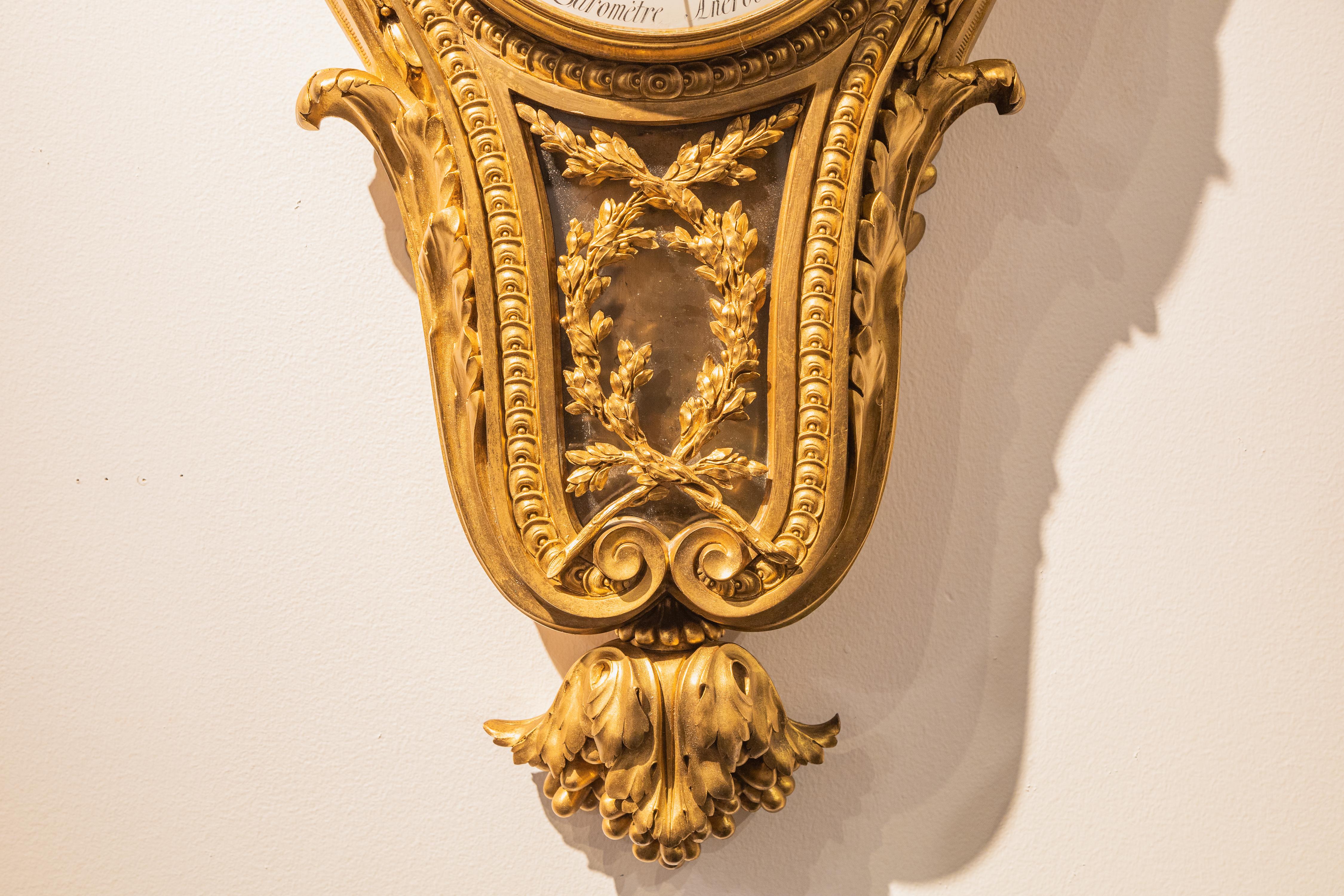 Gilt A rare large pair of 19th c French gilt bronze clock and Barometer by Lepine For Sale