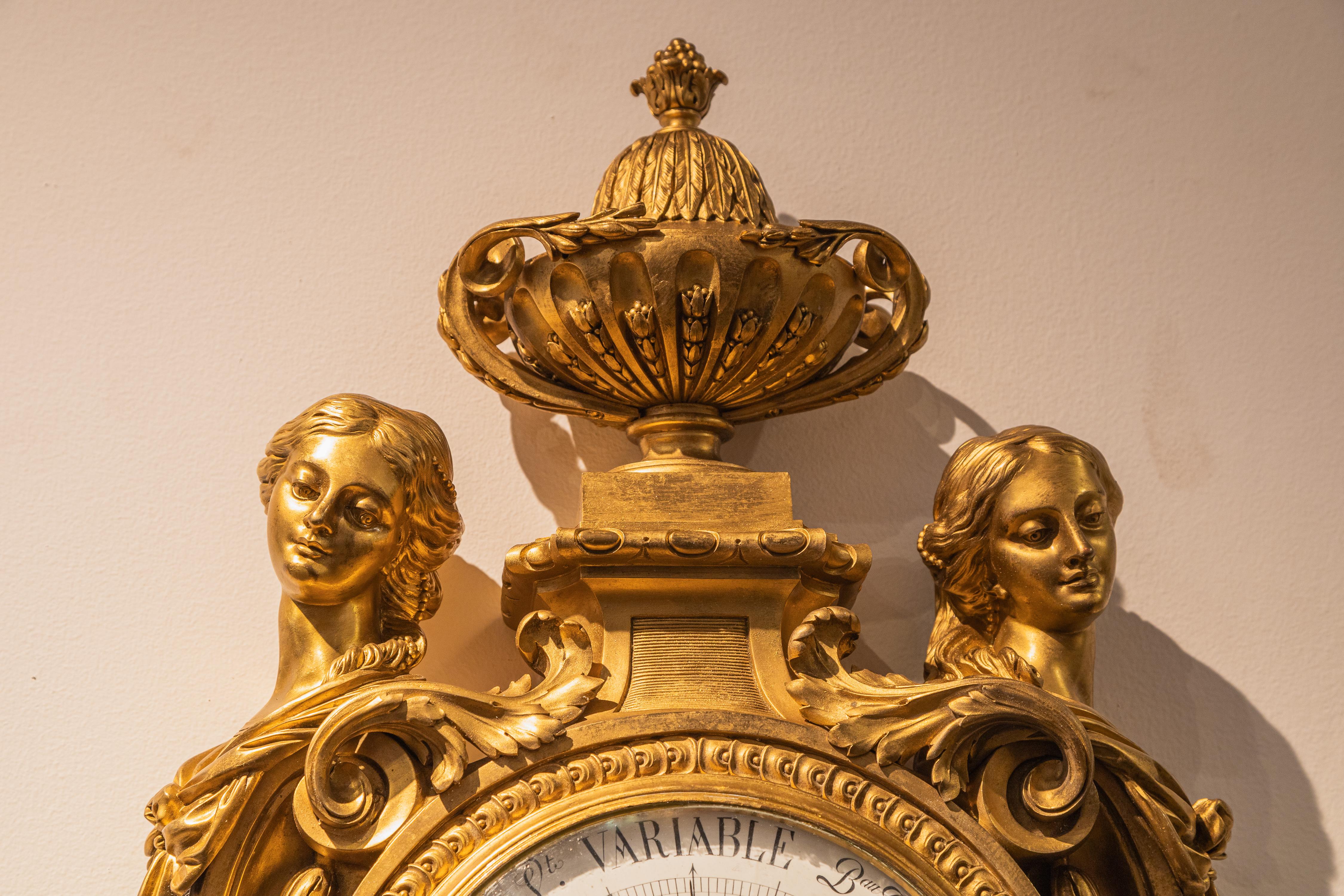 Ein seltenes, großes Paar französischer vergoldeter Bronzeuhr und Barometer aus dem 19. Jahrhundert von Lepine im Angebot 1