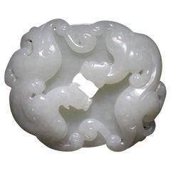 Antique A Rare Large White Jade Dragon Disc, Qing Dynasty