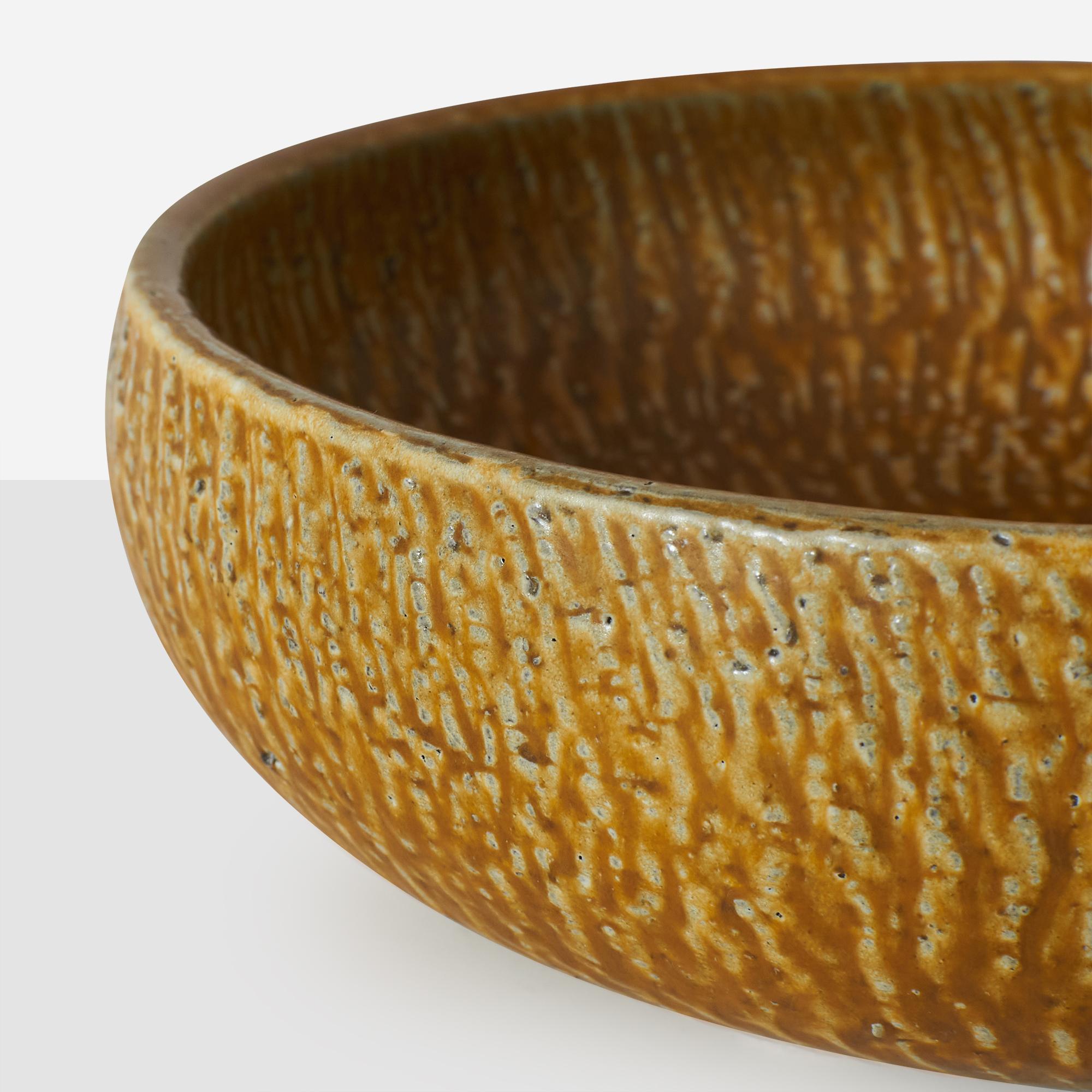 A rare large yellow stoneware bowl by Gunnar Nylund In Good Condition For Sale In San Francisco, CA