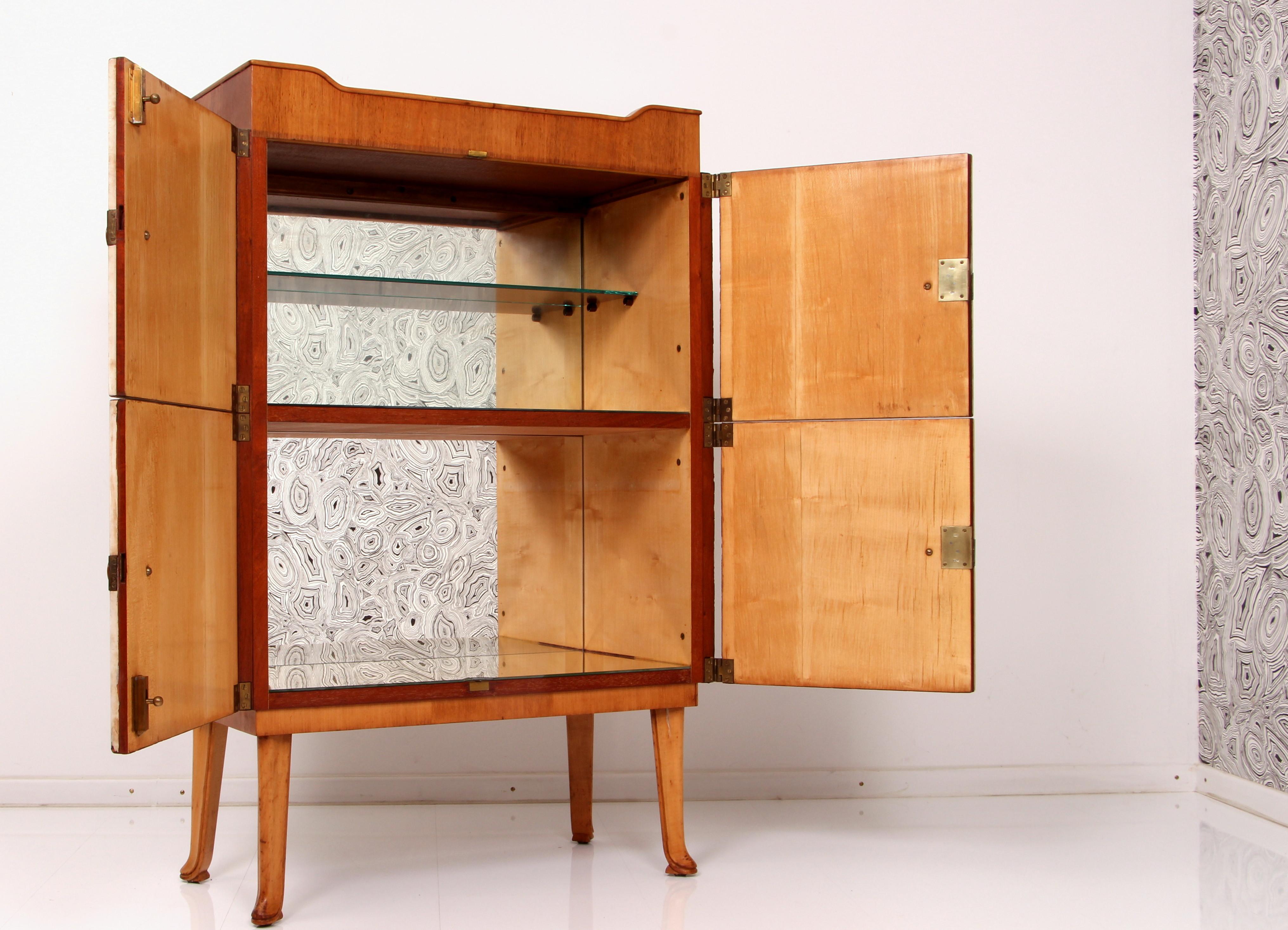 Rare László Hoenig London Art Deco Mirrored Drinks Bar Cabinet Leather Maple For Sale 3