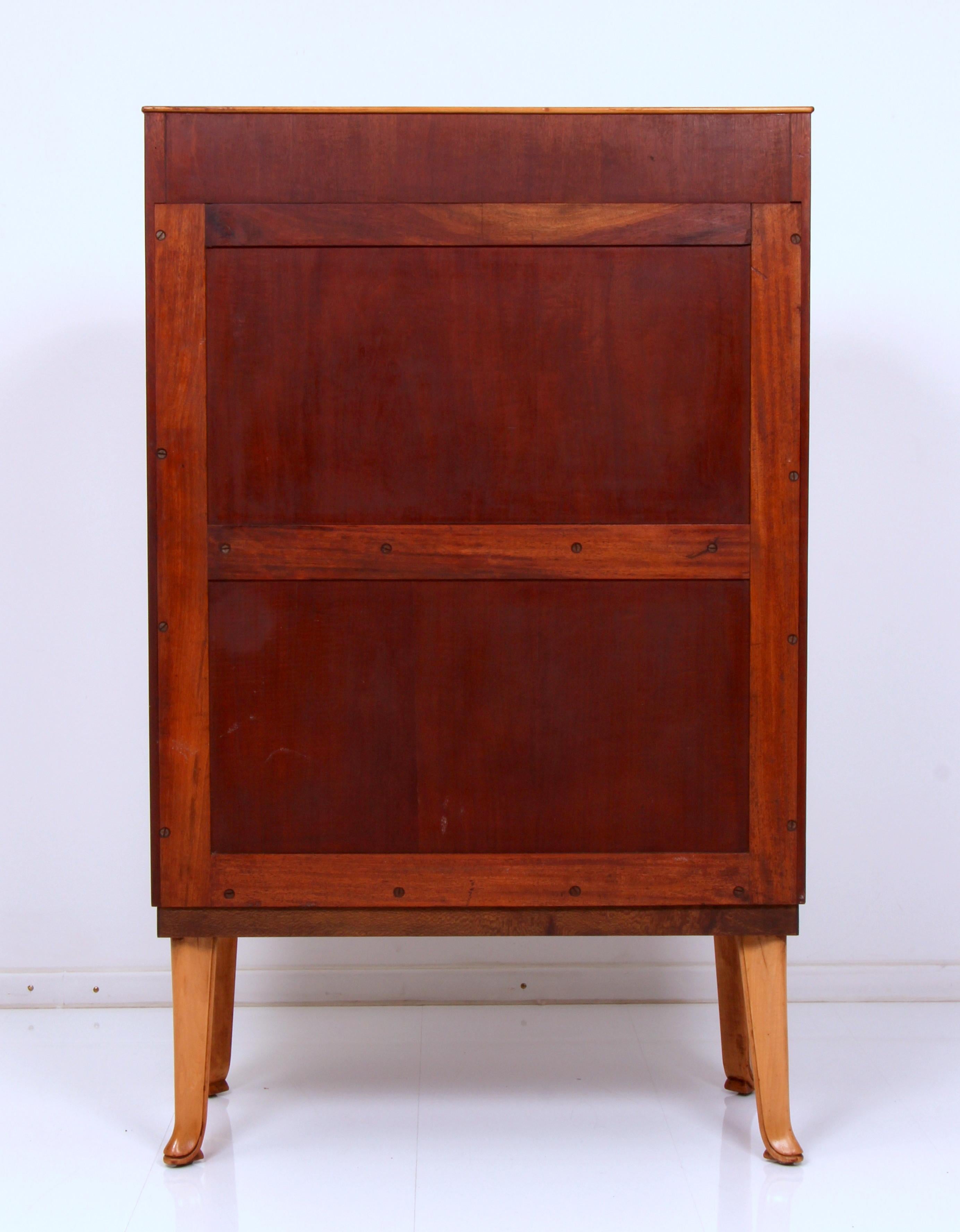 Rare László Hoenig London Art Deco Mirrored Drinks Bar Cabinet Leather Maple For Sale 10