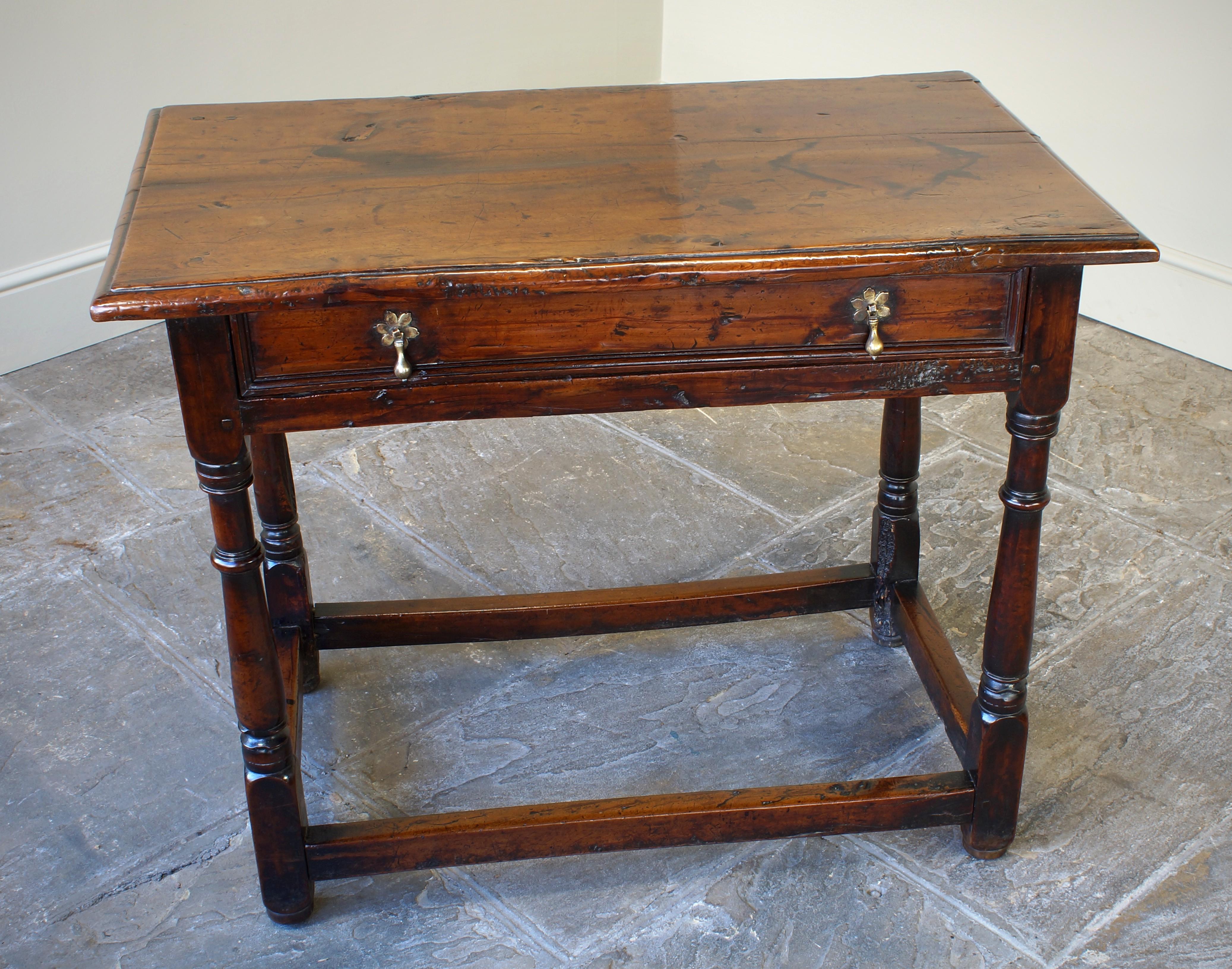 Country A Rare Late 17th Century Yew Wood Side Table. For Sale