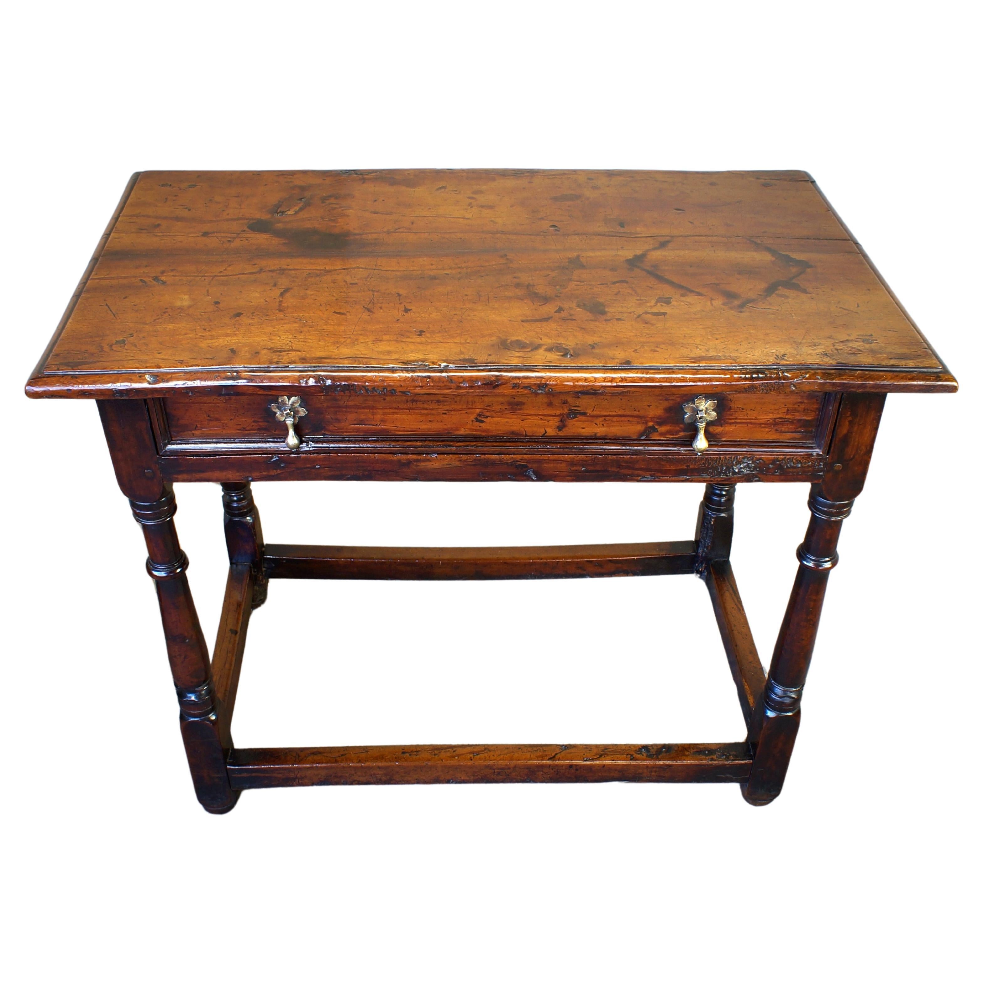 A Rare Late 17th Century Yew Wood Side Table. For Sale