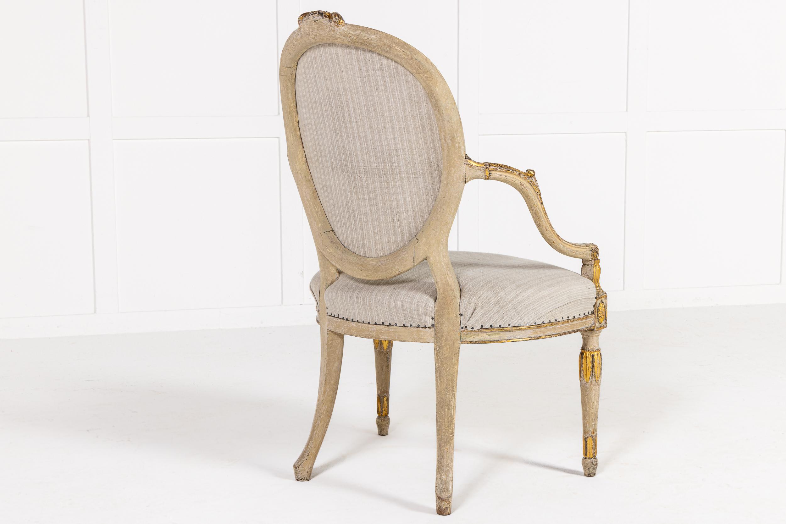 A Rare Late 18th Century English Painted and Parcel Gilt Armchair For Sale 6