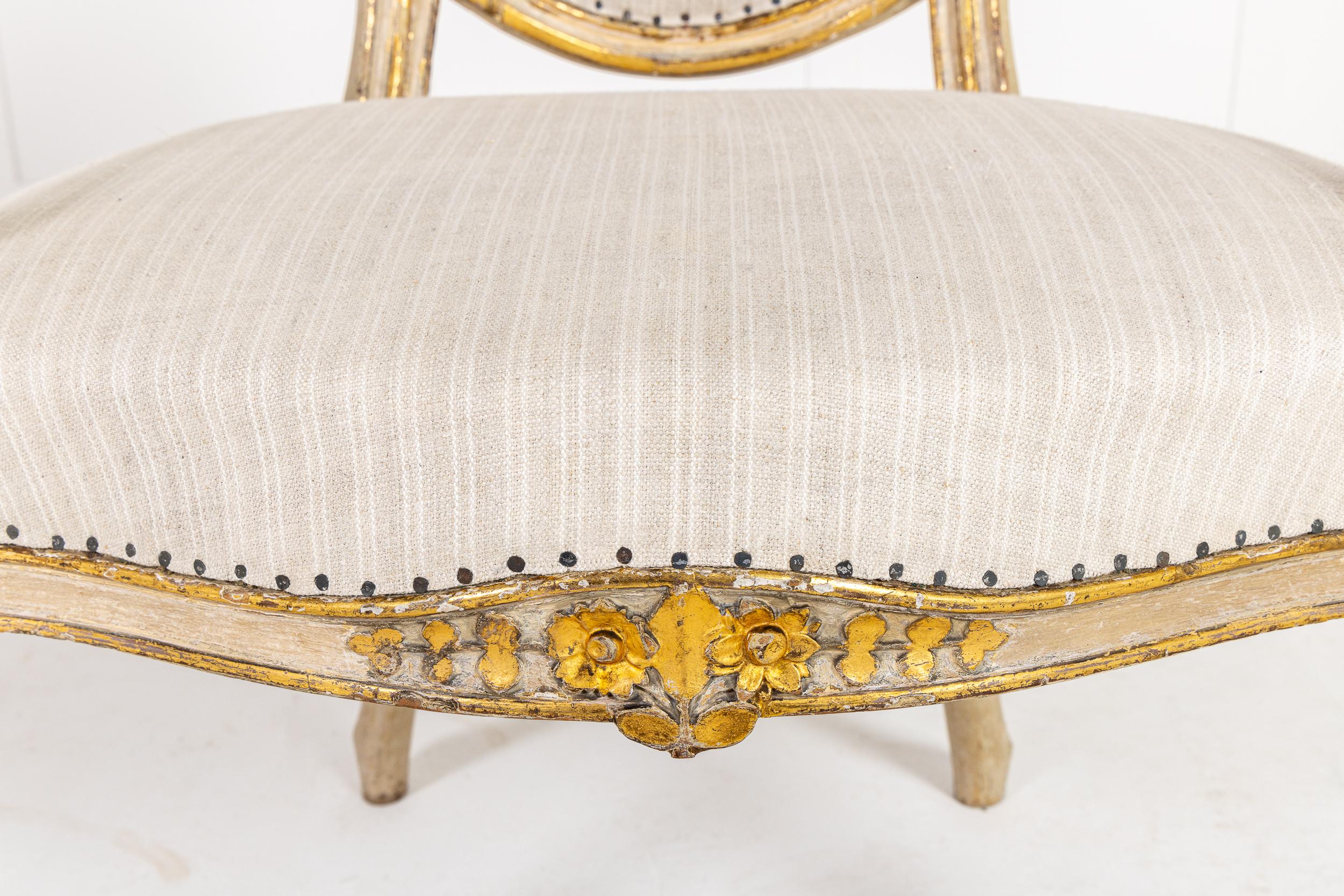 A Rare Late 18th Century English Painted and Parcel Gilt Armchair In Excellent Condition For Sale In Gloucestershire, GB