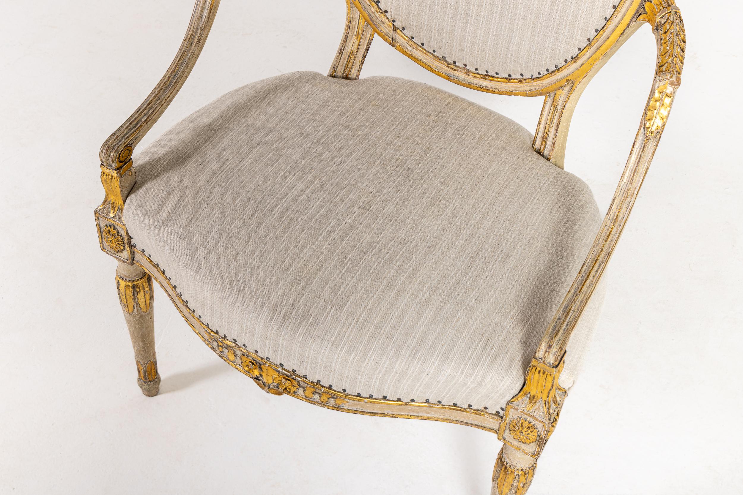 A Rare Late 18th Century English Painted and Parcel Gilt Armchair For Sale 1