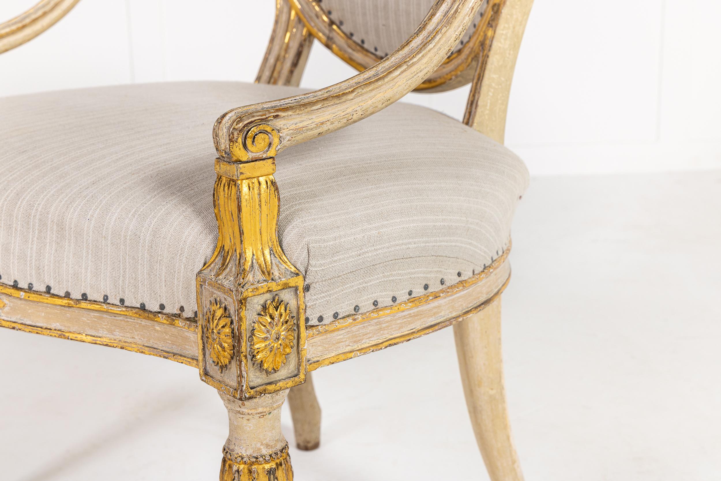 A Rare Late 18th Century English Painted and Parcel Gilt Armchair For Sale 3