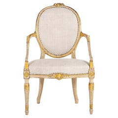 A Rare Late 18th Century English Painted and Parcel Gilt Armchair