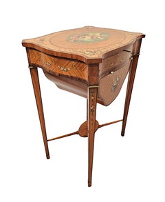 A Rare Late 19th Century Inlaid and Hand Painted Side or Sewing Table