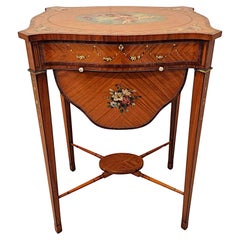 A Rare Late 19th Century Inlaid and Hand Painted Side or Sewing Table