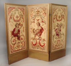 Rare Late 19th Century Louis XVI Style Giltwood and Aubusson Tapestry Screen