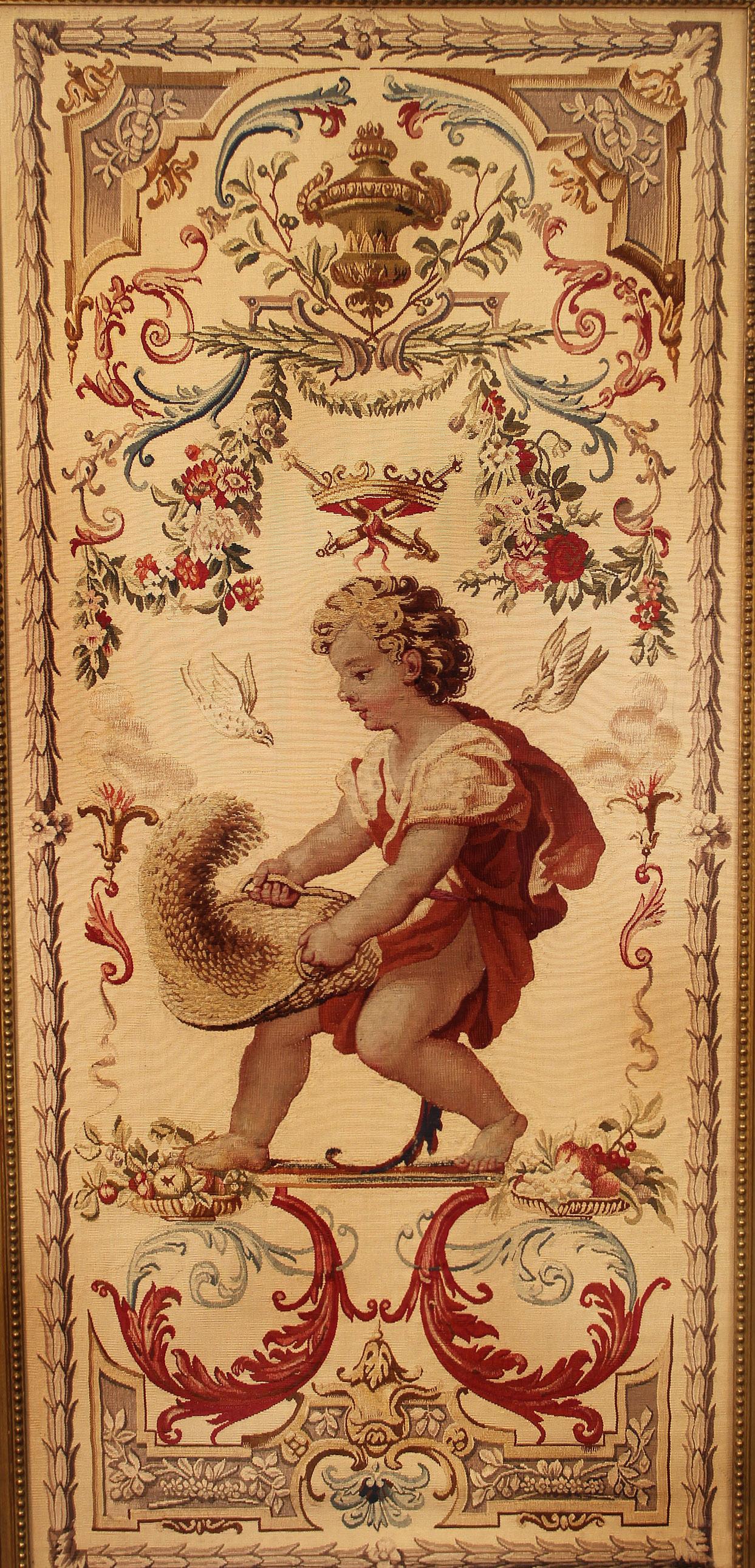 Francese Raro paravento in stile Luigi XVI della fine del XIX secolo in legno dorato e arazzo Aubusson in vendita