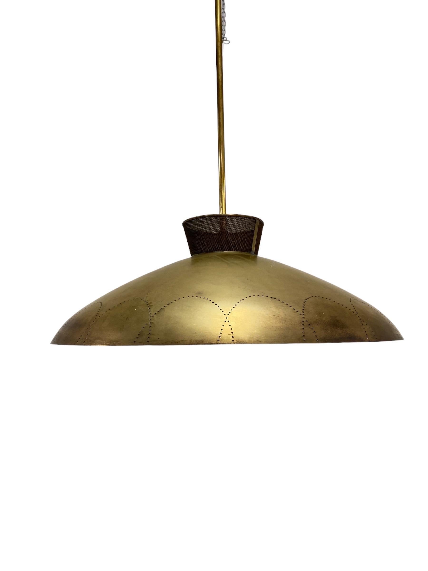 Finnish Rare Lisa-Johansson-Pape Large Perfortated Brass Ceiling Lamp, Orno 1950s For Sale