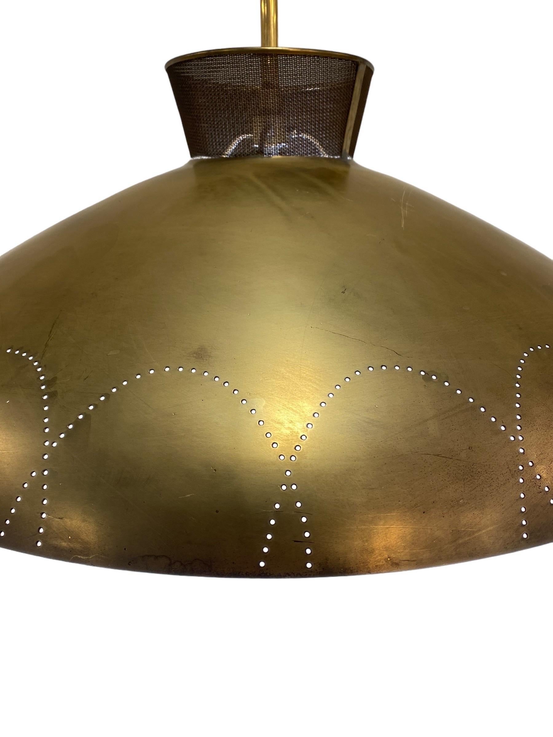 Rare Lisa-Johansson-Pape Large Perfortated Brass Ceiling Lamp, Orno 1950s For Sale 1