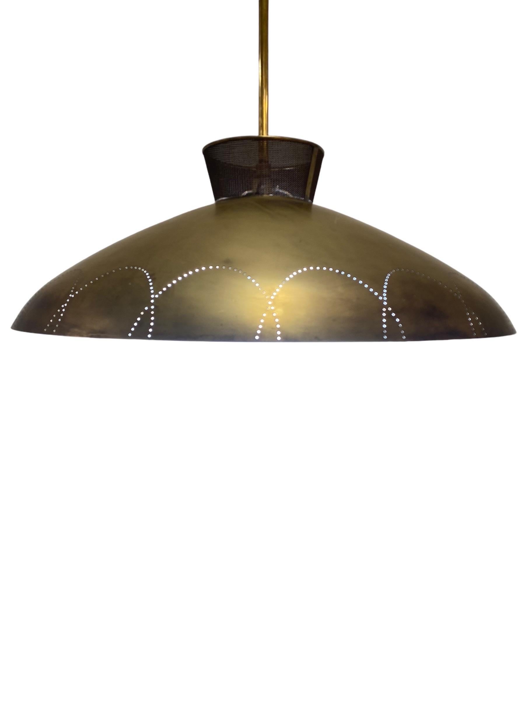 Rare Lisa-Johansson-Pape Large Perfortated Brass Ceiling Lamp, Orno 1950s For Sale 2