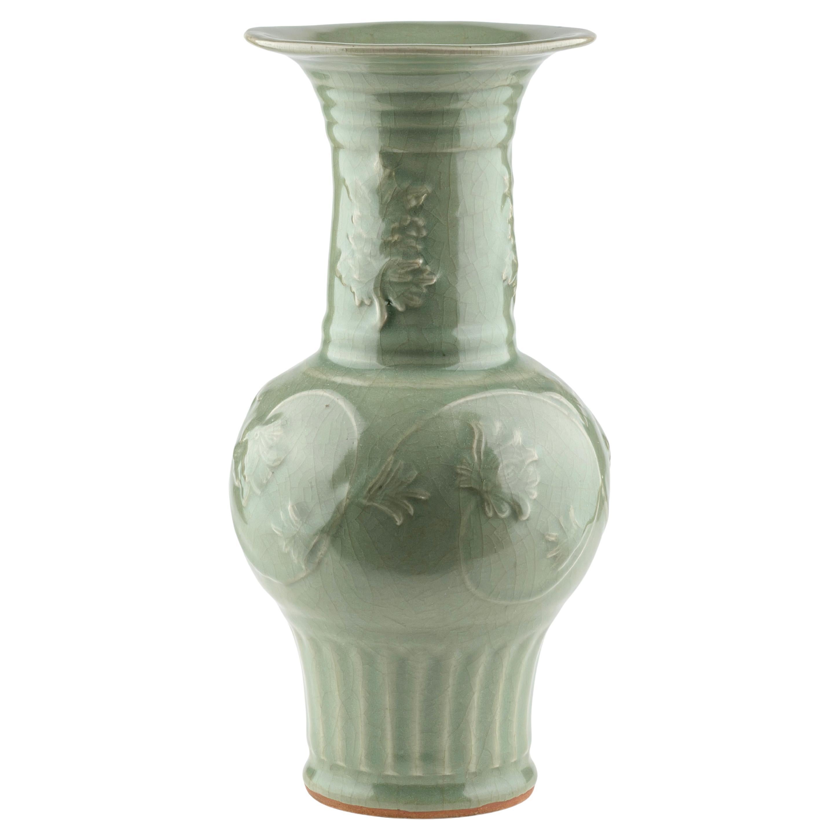 A Rare Longquan Celadon 
Peony
 Vase Yuan-Ming Dynasty