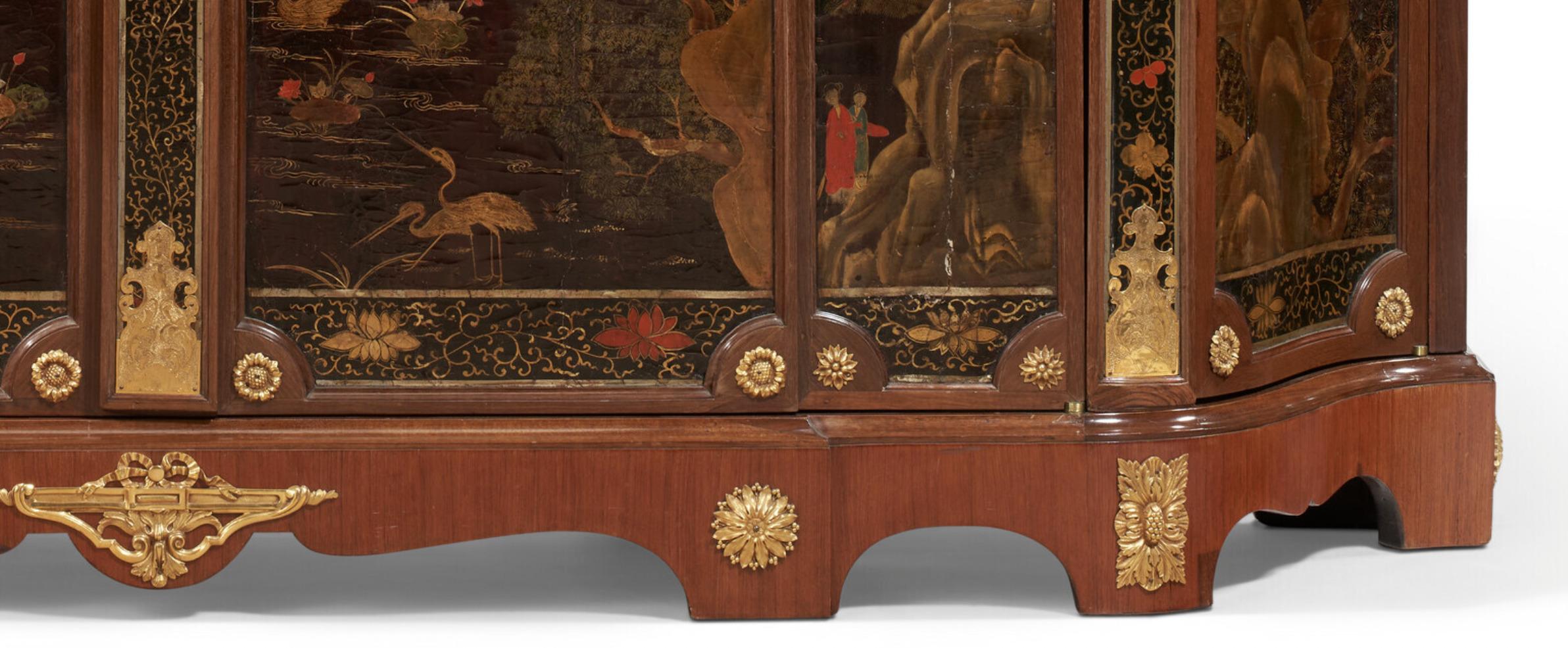 18th Century and Earlier Rare Louis XV Ormolu-Mounted Tulipwood and Chinese Lacquer Cabinet For Sale