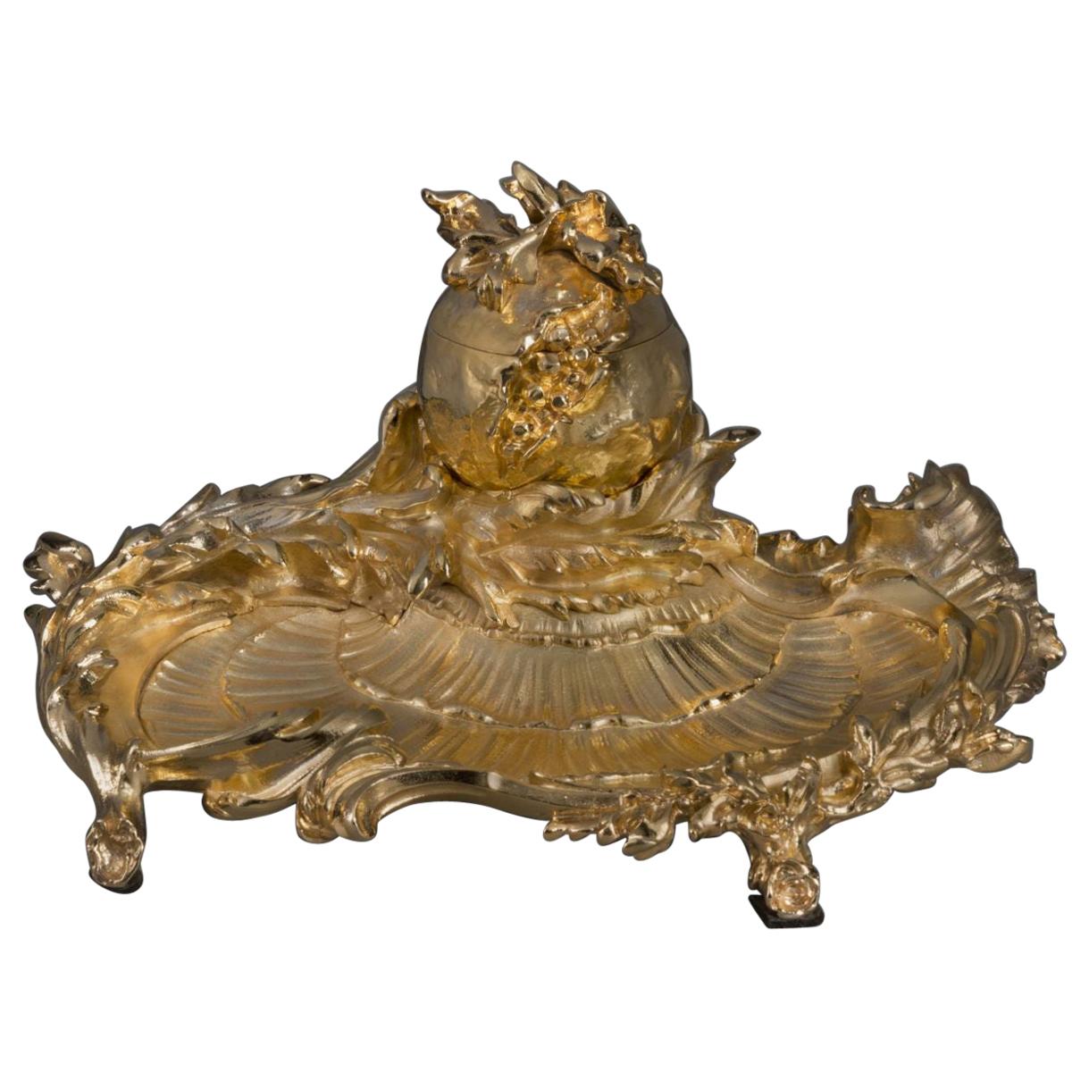 Louis XV Style Gilt-Bronze Encrier by Paul Sormani, French c 1870 For Sale
