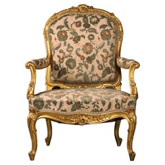 Rare Louis XV Style Giltwood Fauteuil by François Linke