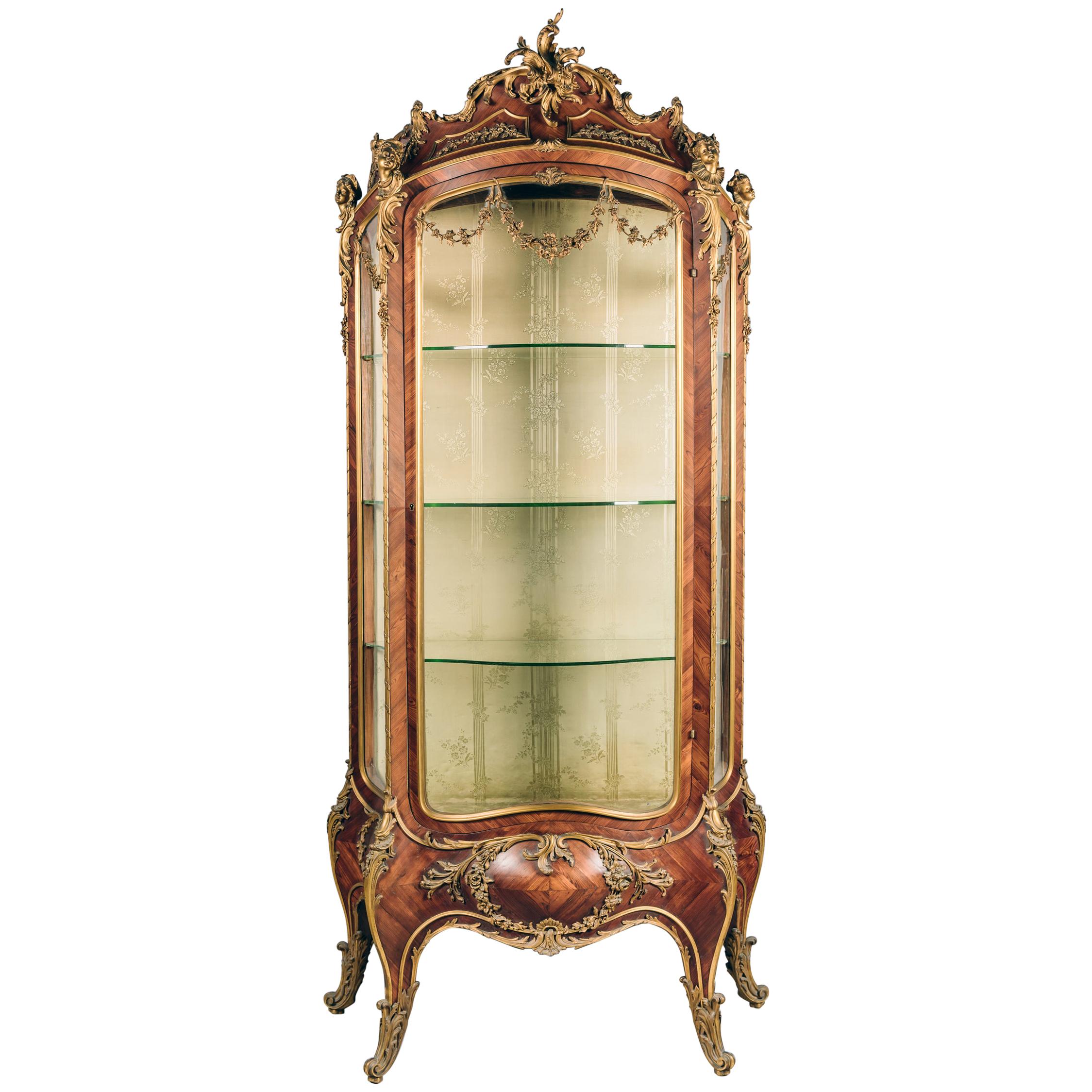 Rare Louis XV Style Tulipwood Bome Vitrine by Maison Krieger, French, circa 1880 For Sale