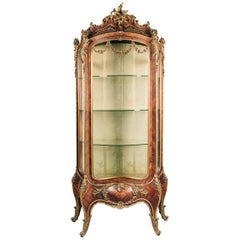 Antique Rare Louis XV Style Tulipwood Bome Vitrine by Maison Krieger, French, circa 1880