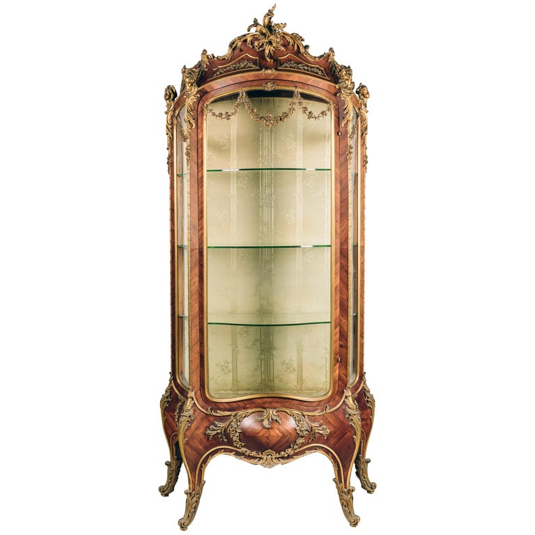 Rare Louis XV Style Tulipwood Bome Vitrine by Maison Krieger, French, circa  1880 For Sale at 1stDibs