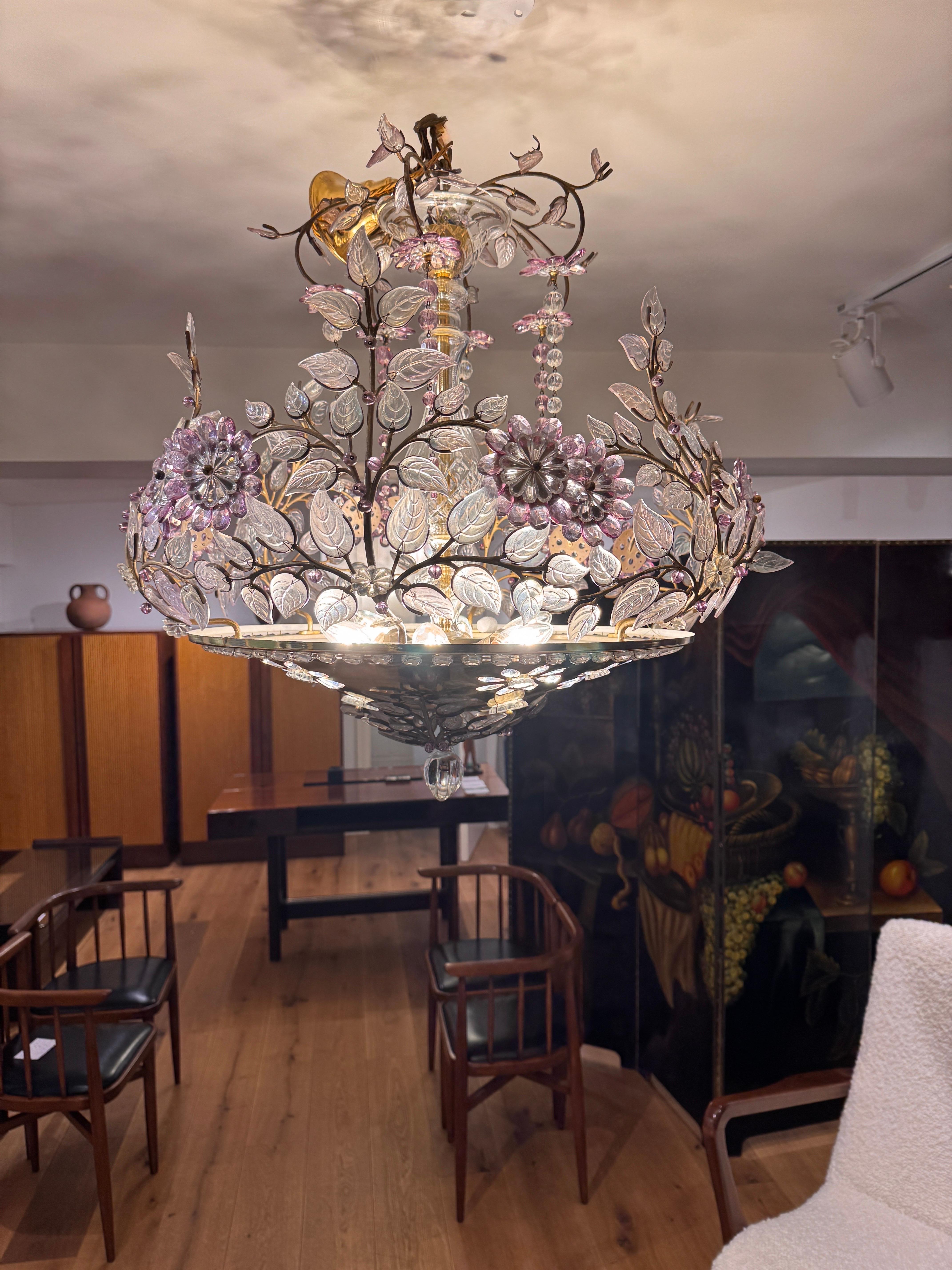 Una rara araña floral de cristal tallado Maison Bagués Metal en venta