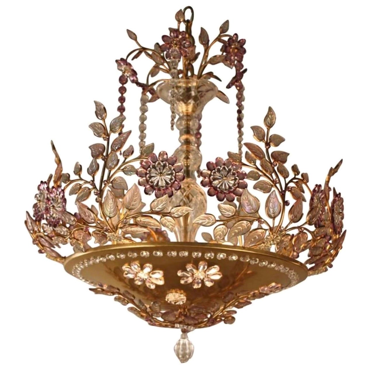 A rare Maison Bagués cut glass floral chandelier