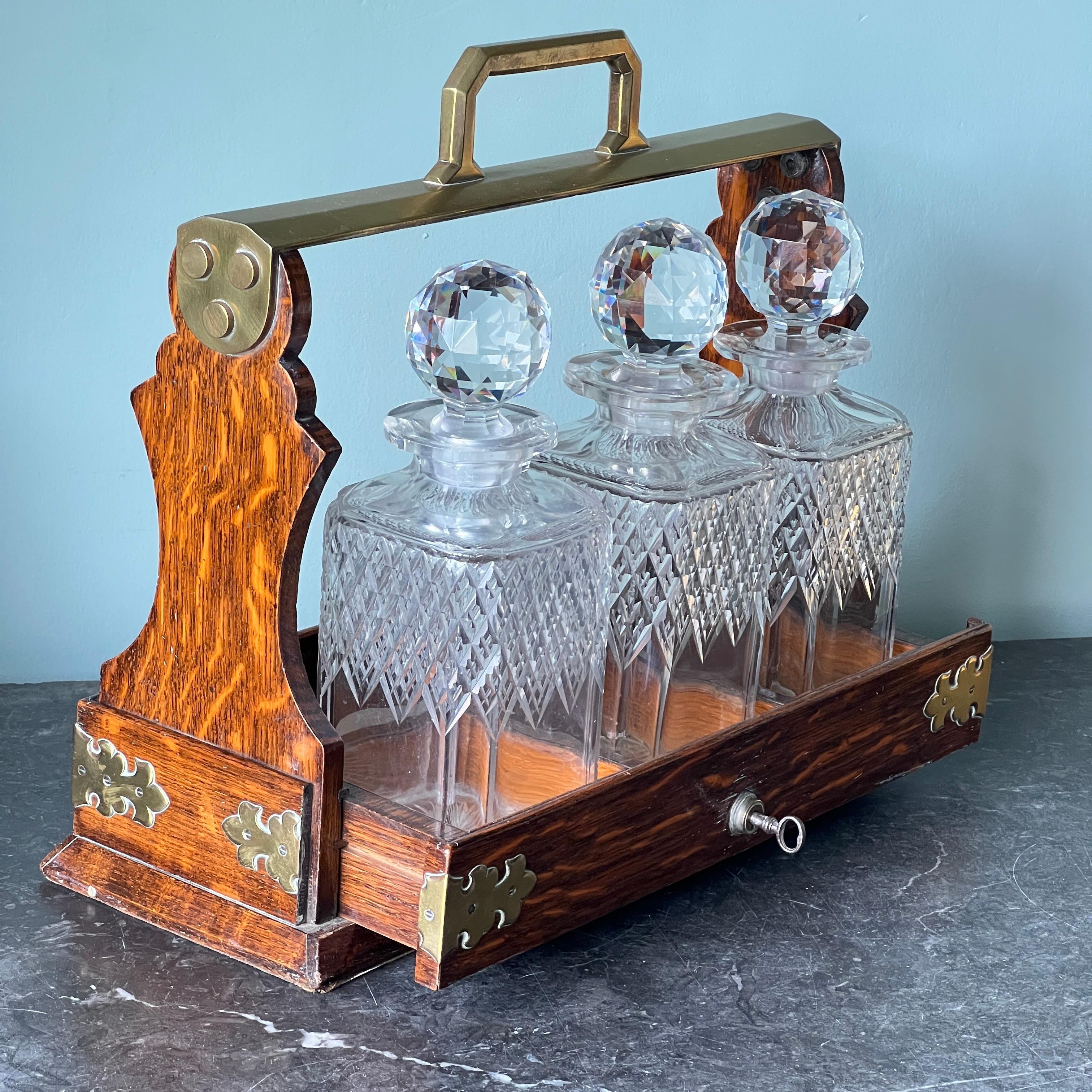 Hand-Crafted A Rare Mappin and Webb Victorian Oak and Brass Tantalus 1880