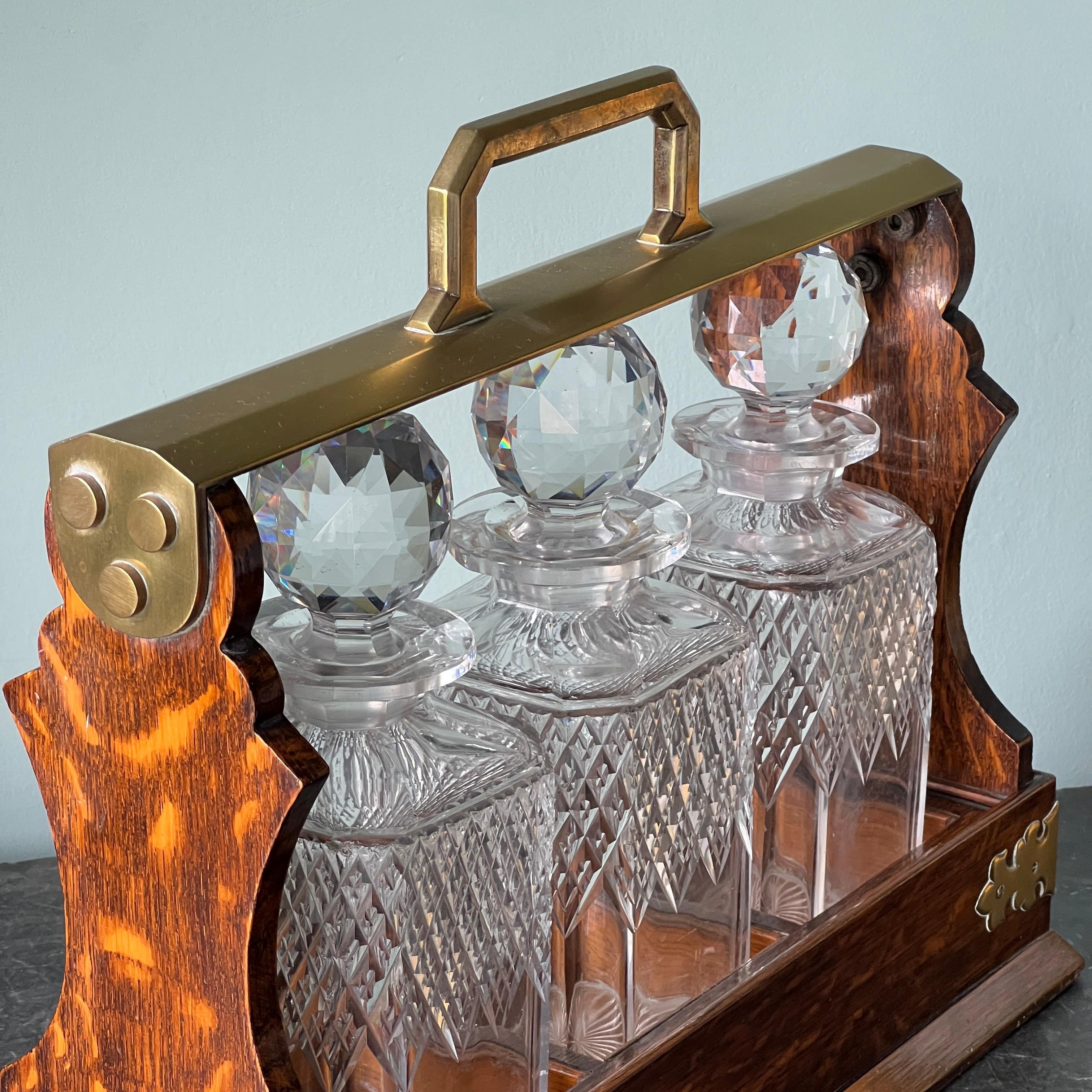 A Rare Mappin and Webb Victorian Oak and Brass Tantalus 1880 1