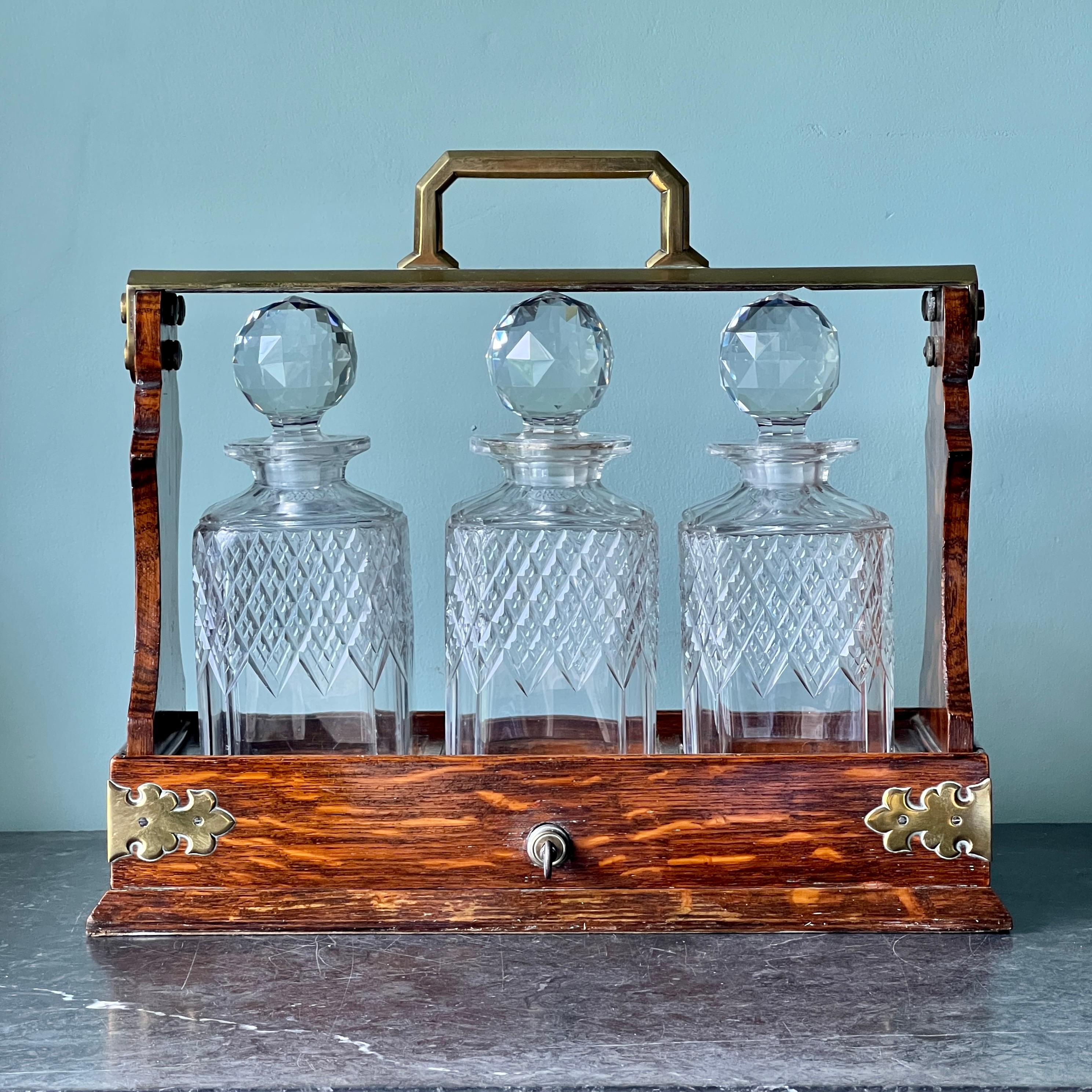 A Rare Mappin and Webb Victorian Oak and Brass Tantalus 1880 3