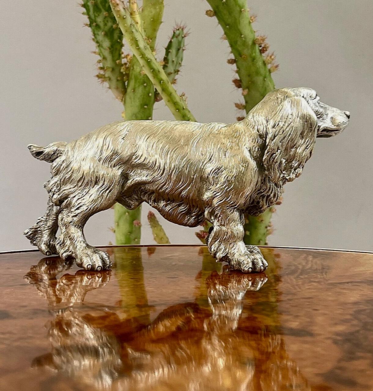 Rara escultura de perro Spaniel de Mario Buccellati, muy detallada, Plata 800 en venta 4