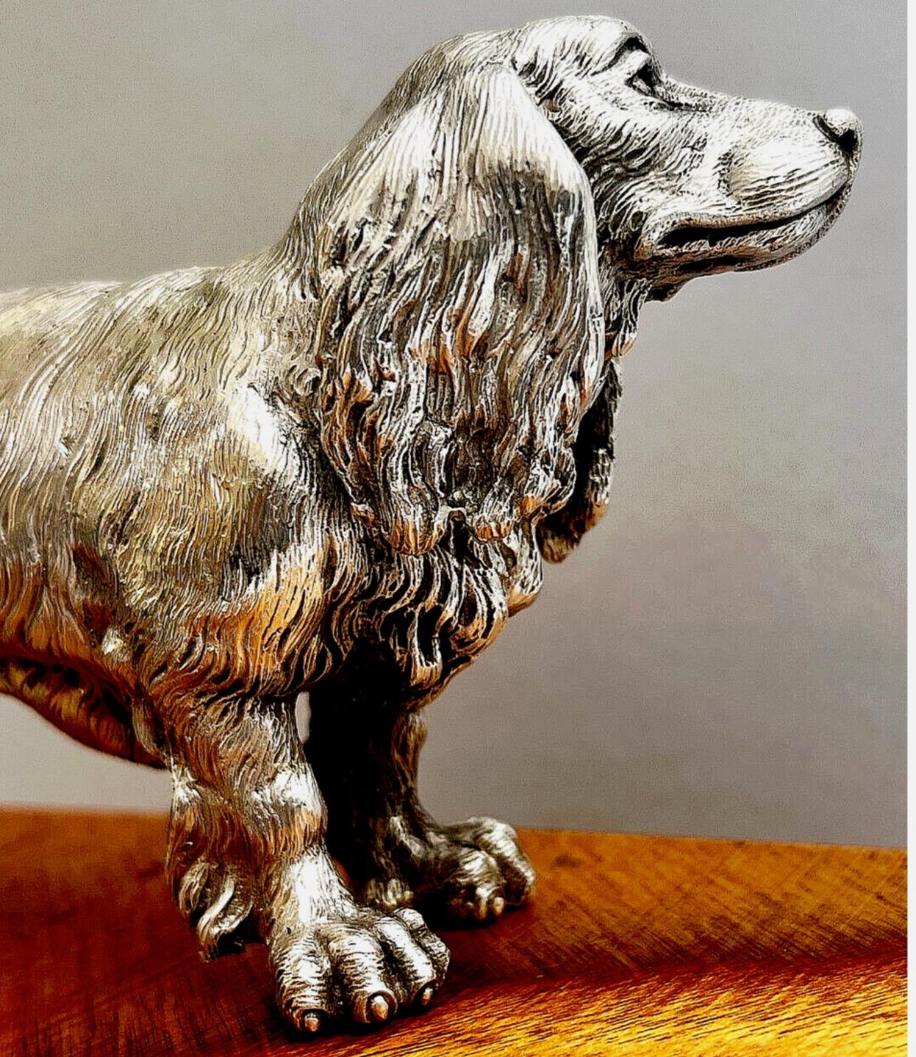 Rara escultura de perro Spaniel de Mario Buccellati, muy detallada, Plata 800 en venta 6
