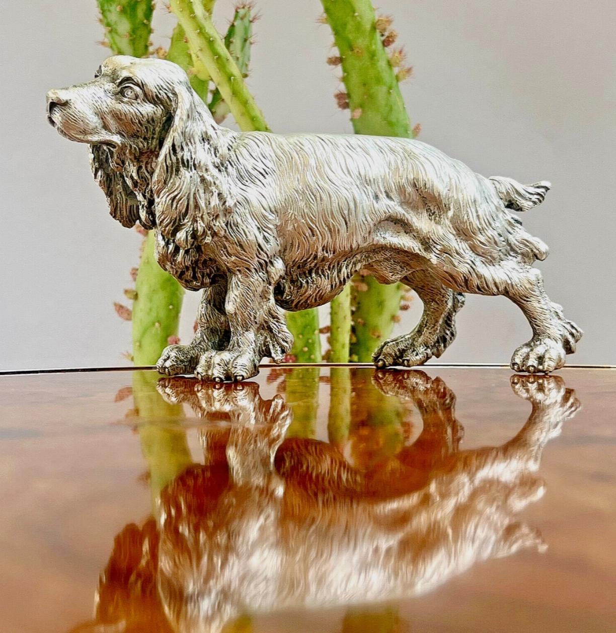 Rara escultura de perro Spaniel de Mario Buccellati, muy detallada, Plata 800 en venta 7