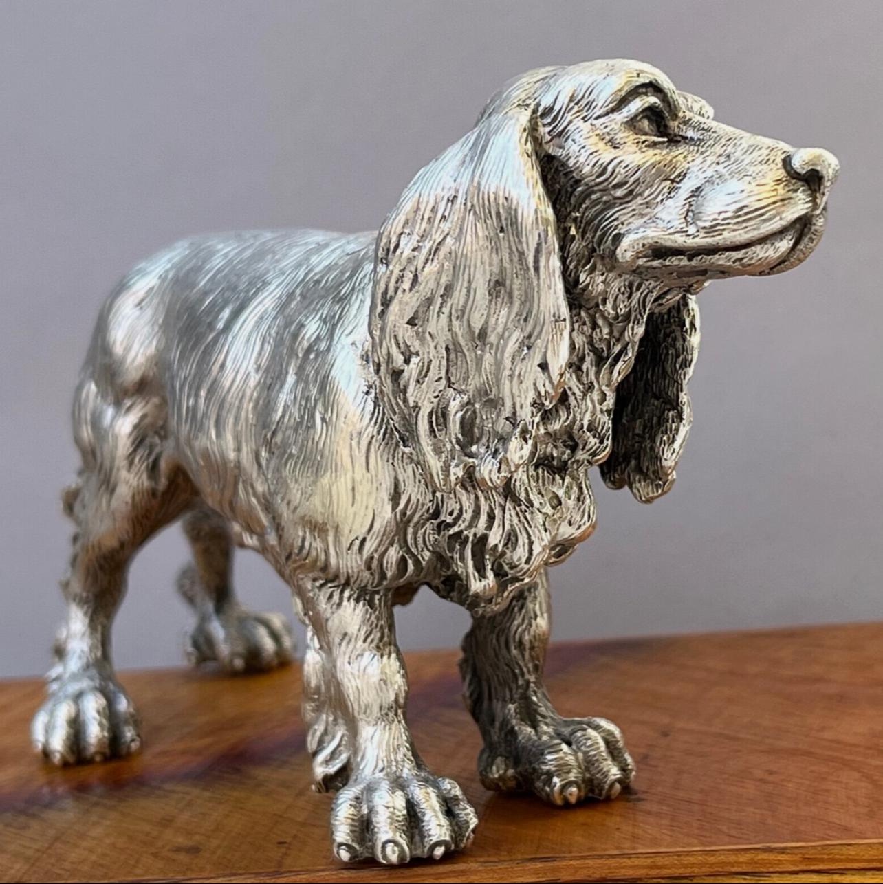 Rara escultura de perro Spaniel de Mario Buccellati, muy detallada, Plata 800 Otro en venta