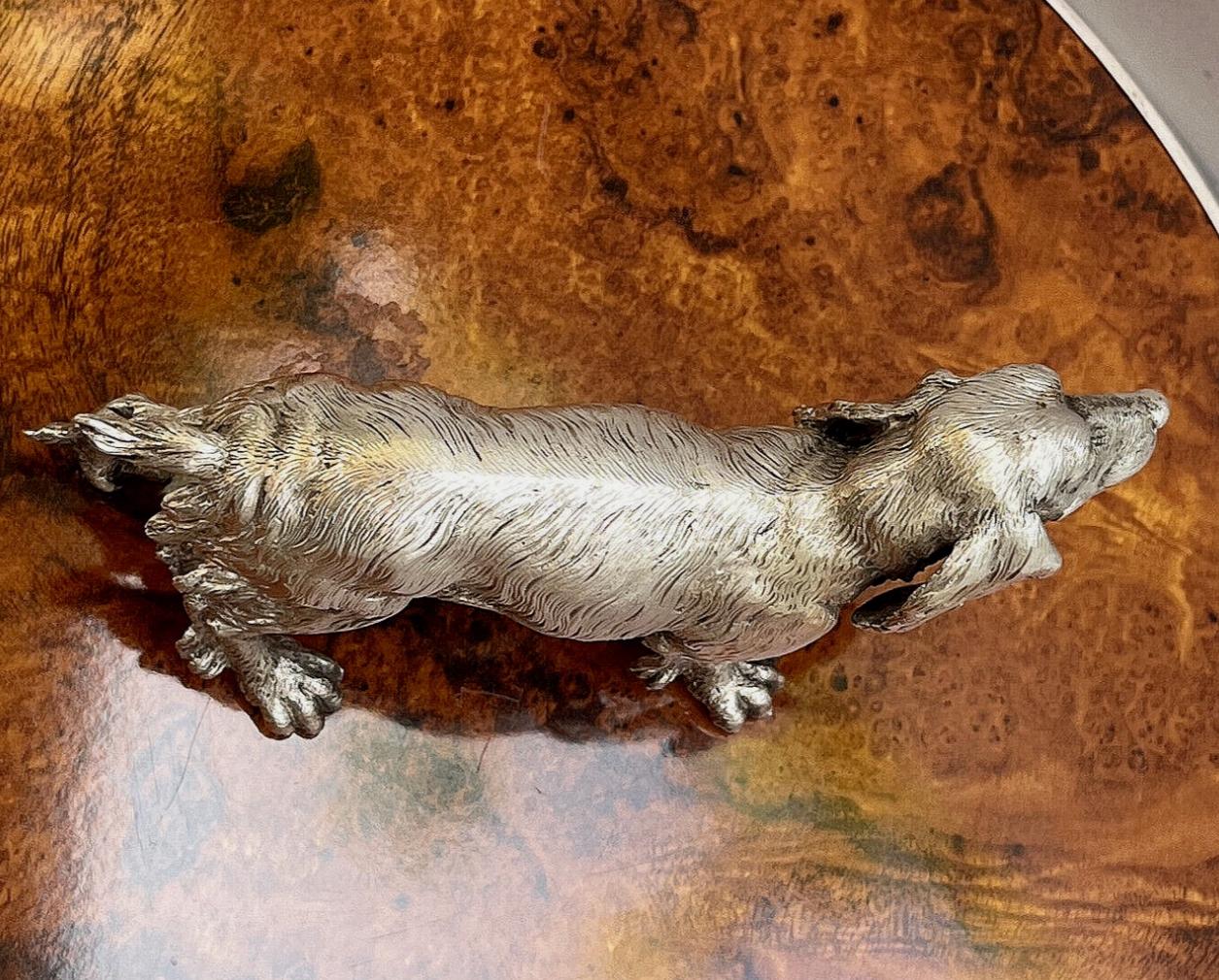Rara escultura de perro Spaniel de Mario Buccellati, muy detallada, Plata 800 en venta 1