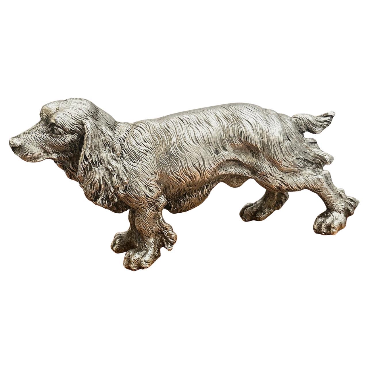 Rara escultura de perro Spaniel de Mario Buccellati, muy detallada, Plata 800 en venta