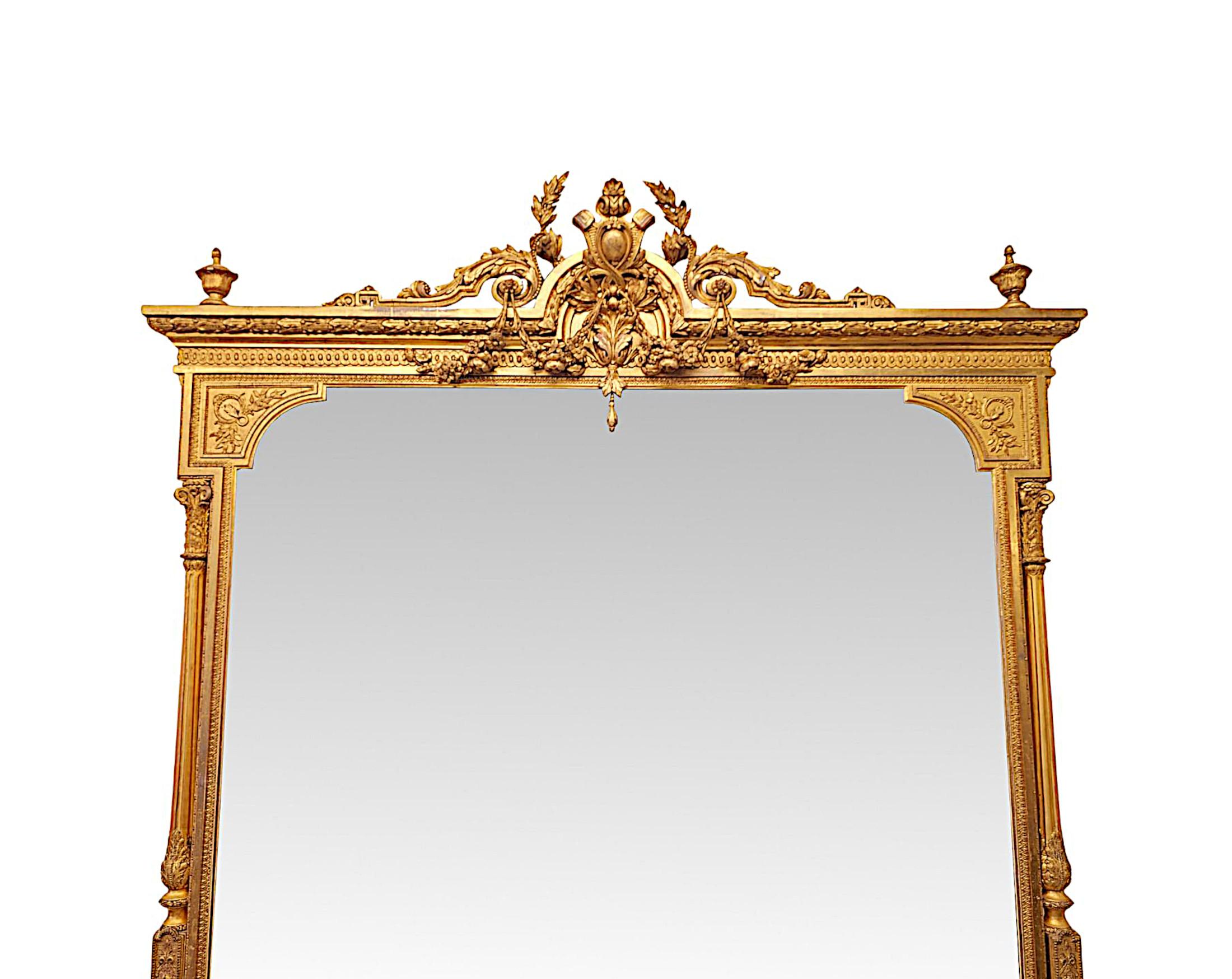 Anglais Rare miroir à trumeau de maison de campagne en bois doré massif du 19e siècle en vente