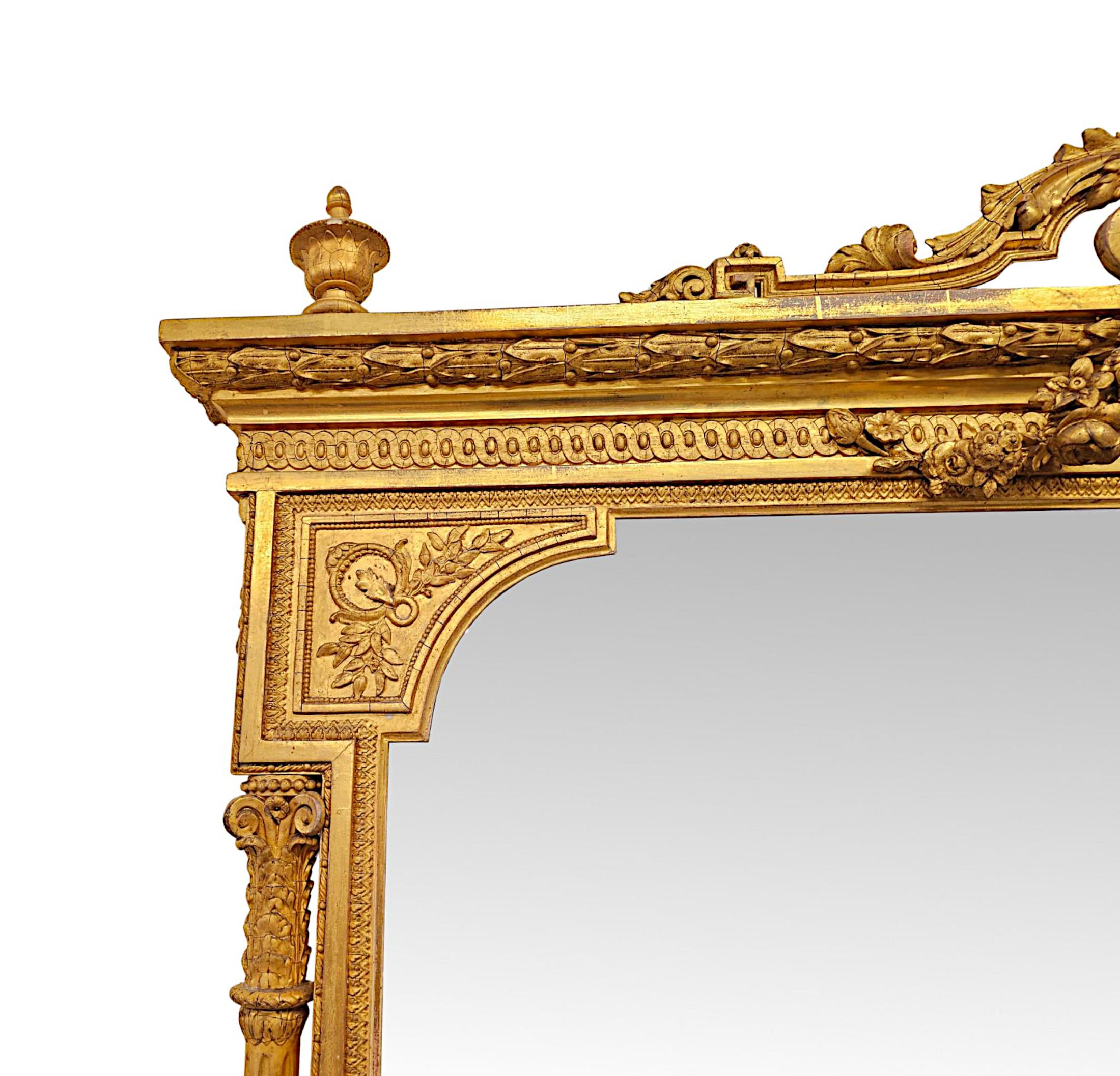 XIXe siècle Rare miroir à trumeau de maison de campagne en bois doré massif du 19e siècle en vente