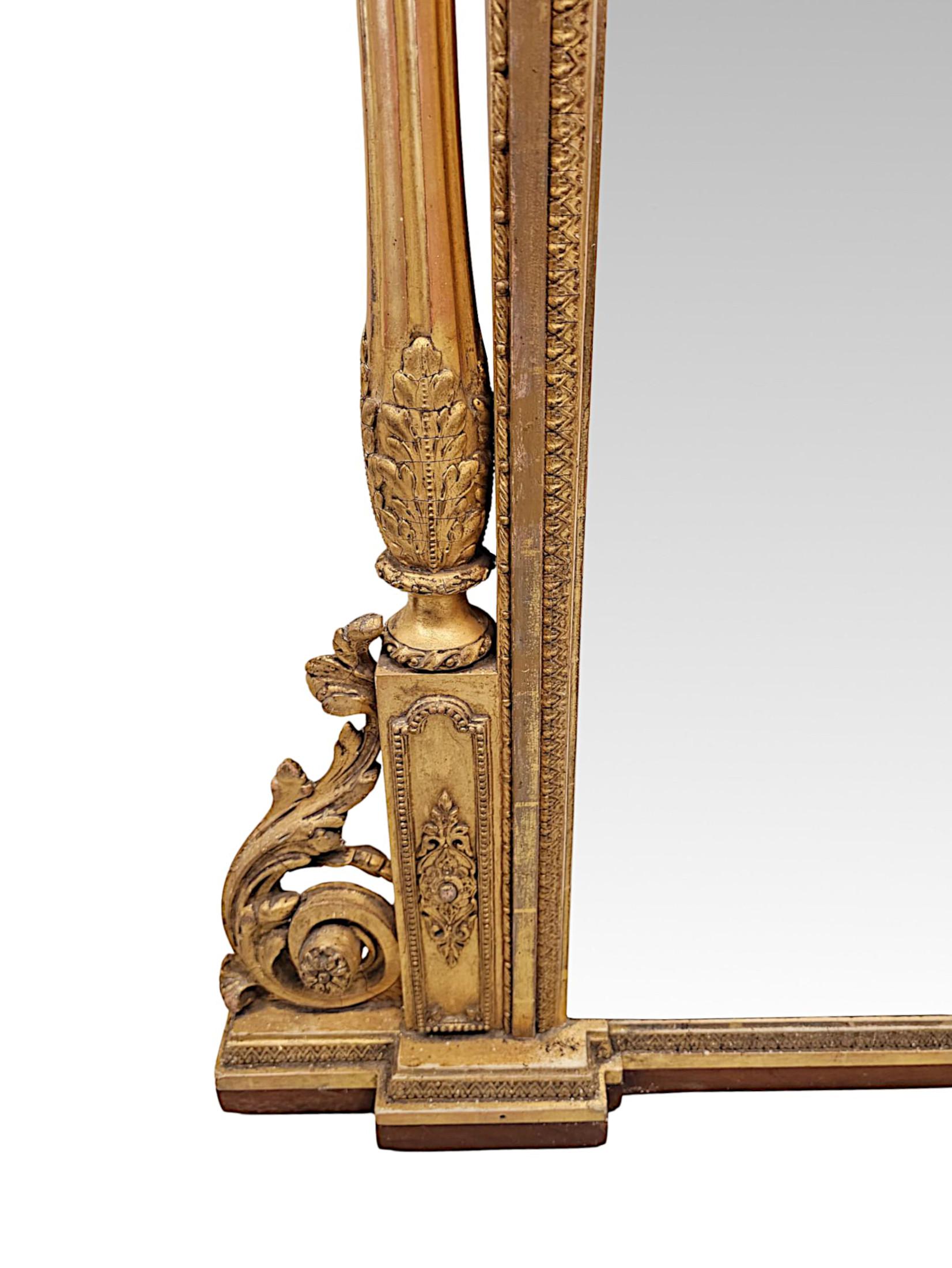 Rare miroir à trumeau de maison de campagne en bois doré massif du 19e siècle en vente 1